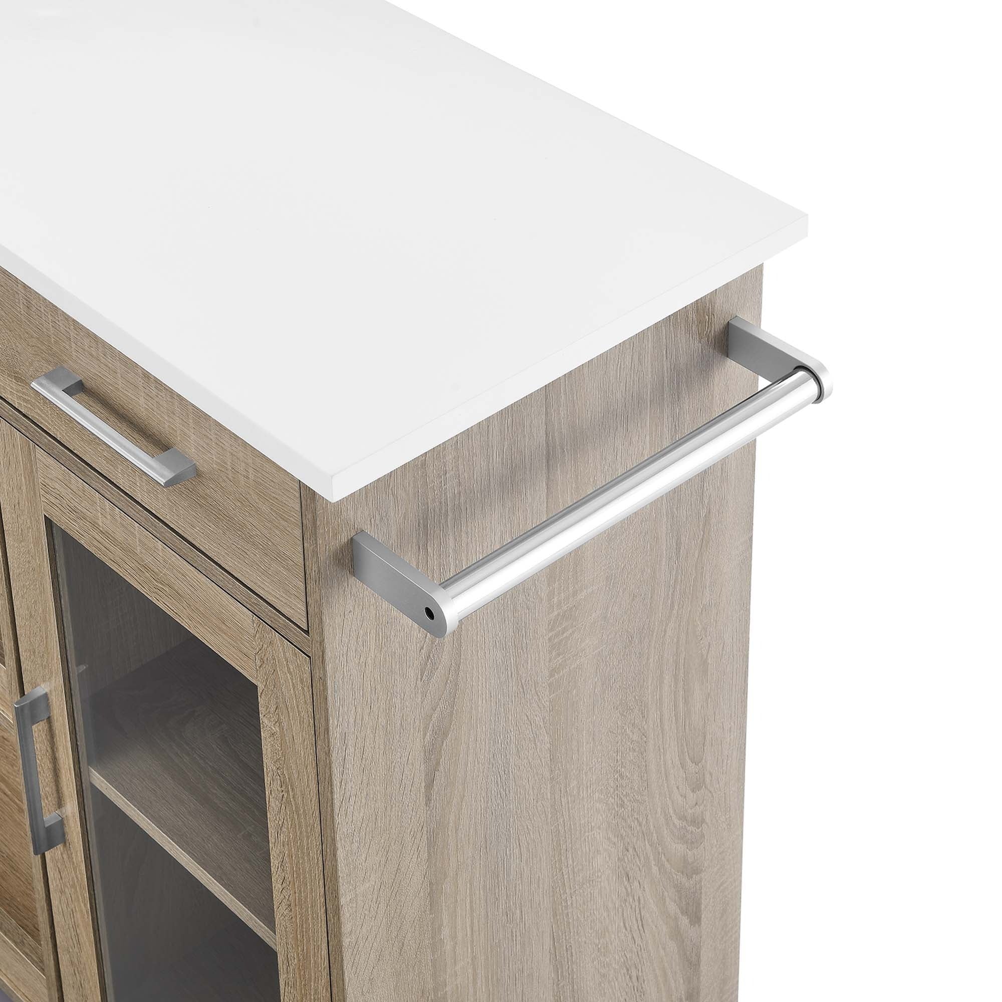 Modern Rolling Kitchen Cart with Rubberwood Top and Towel Bar – 34 Inch - Image 36