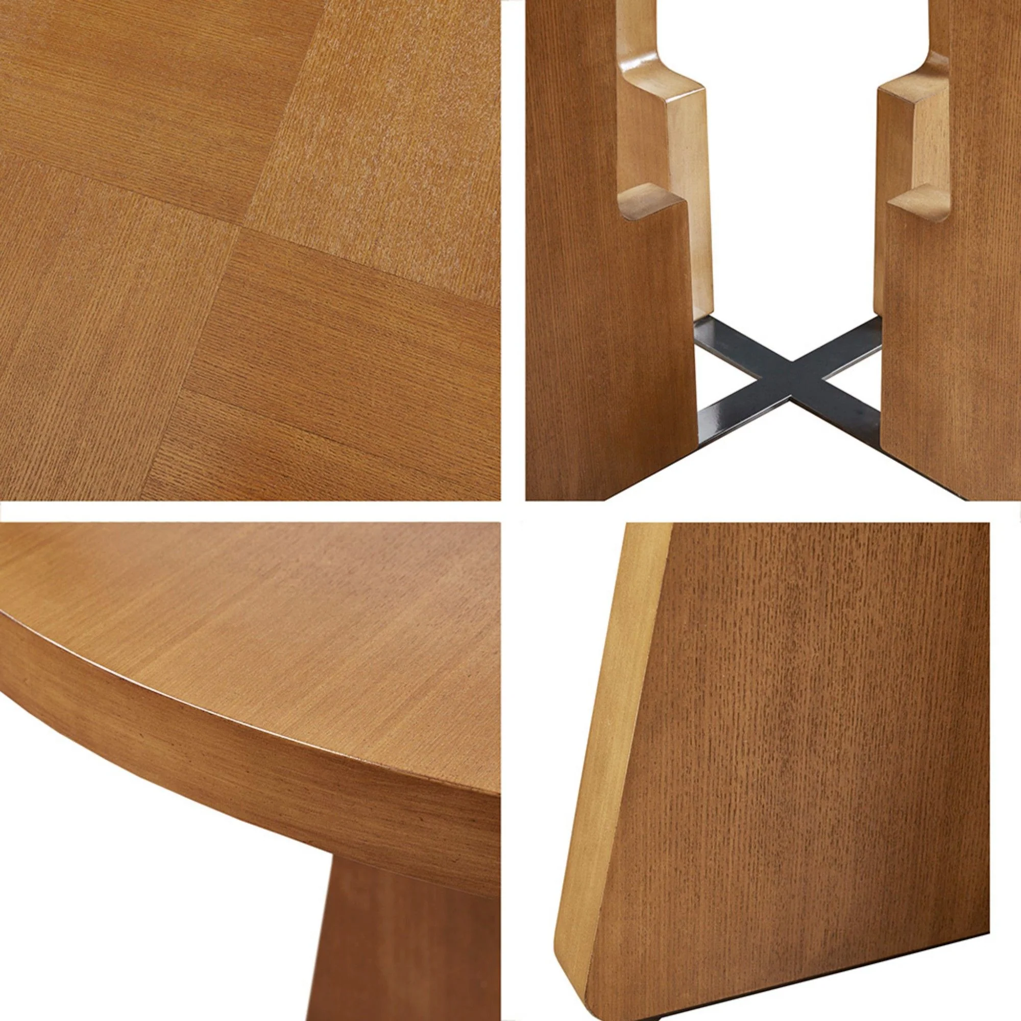 Round Dining Table With Pecan Wood Veneer - Walnut - Image 2
