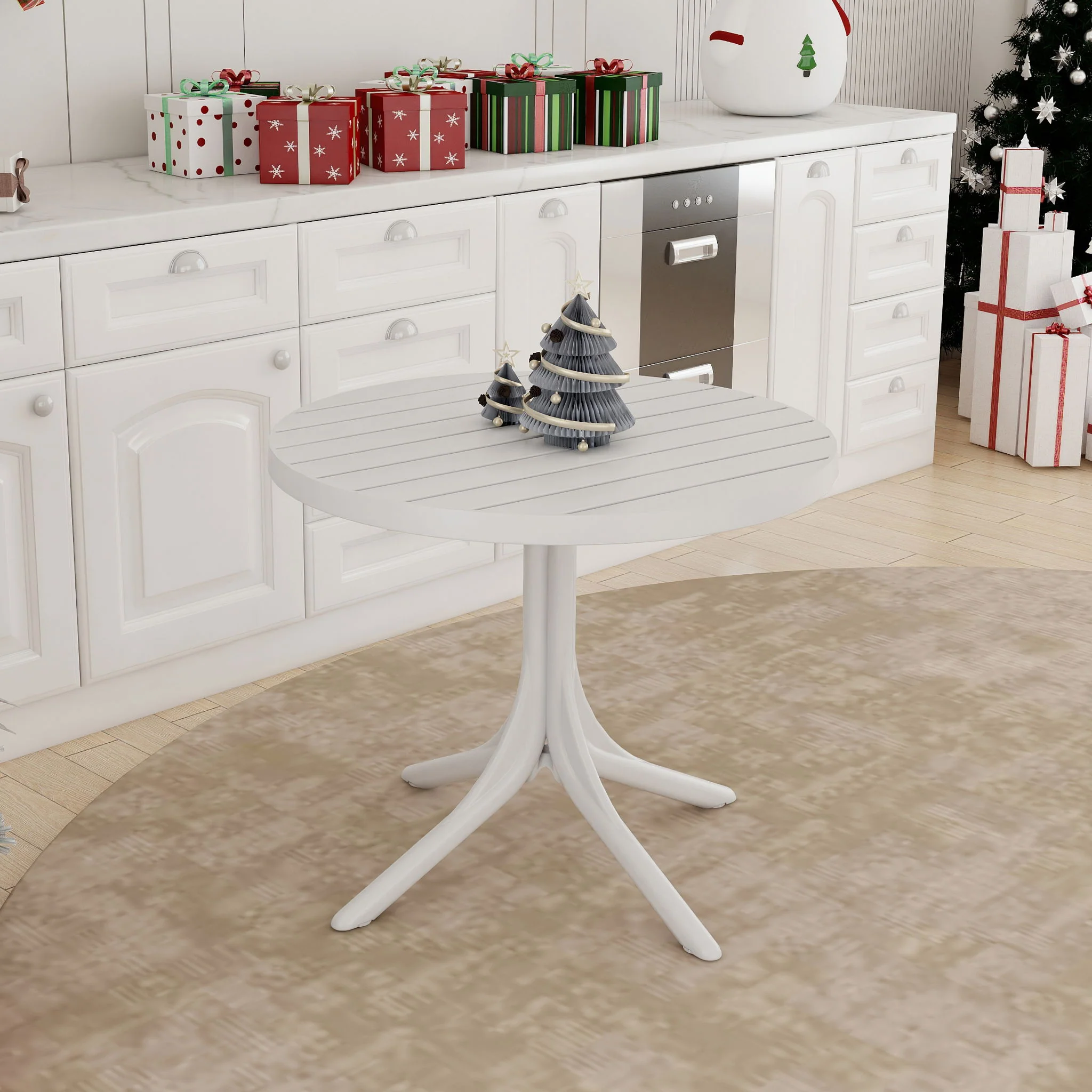 Modern Round Table, Waterproof, UV Resistant And Durable - White - Image 6