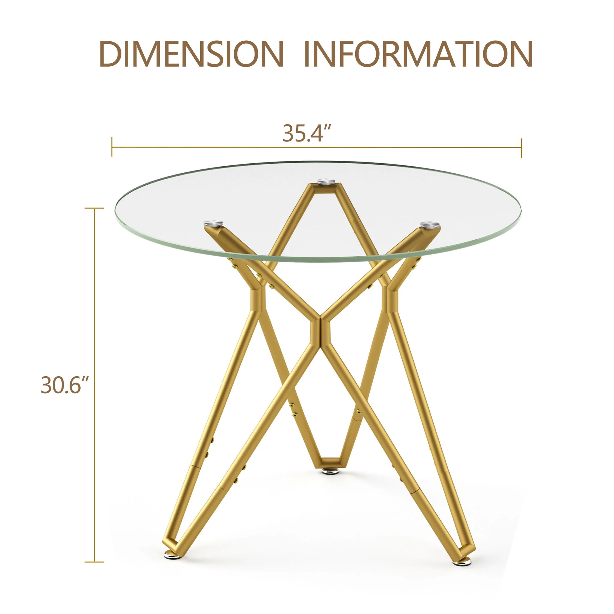 Modern Round Tempered Glass Dining Table With Sturdy Metal Legs For 1 - 4 People - Gold - Image 6