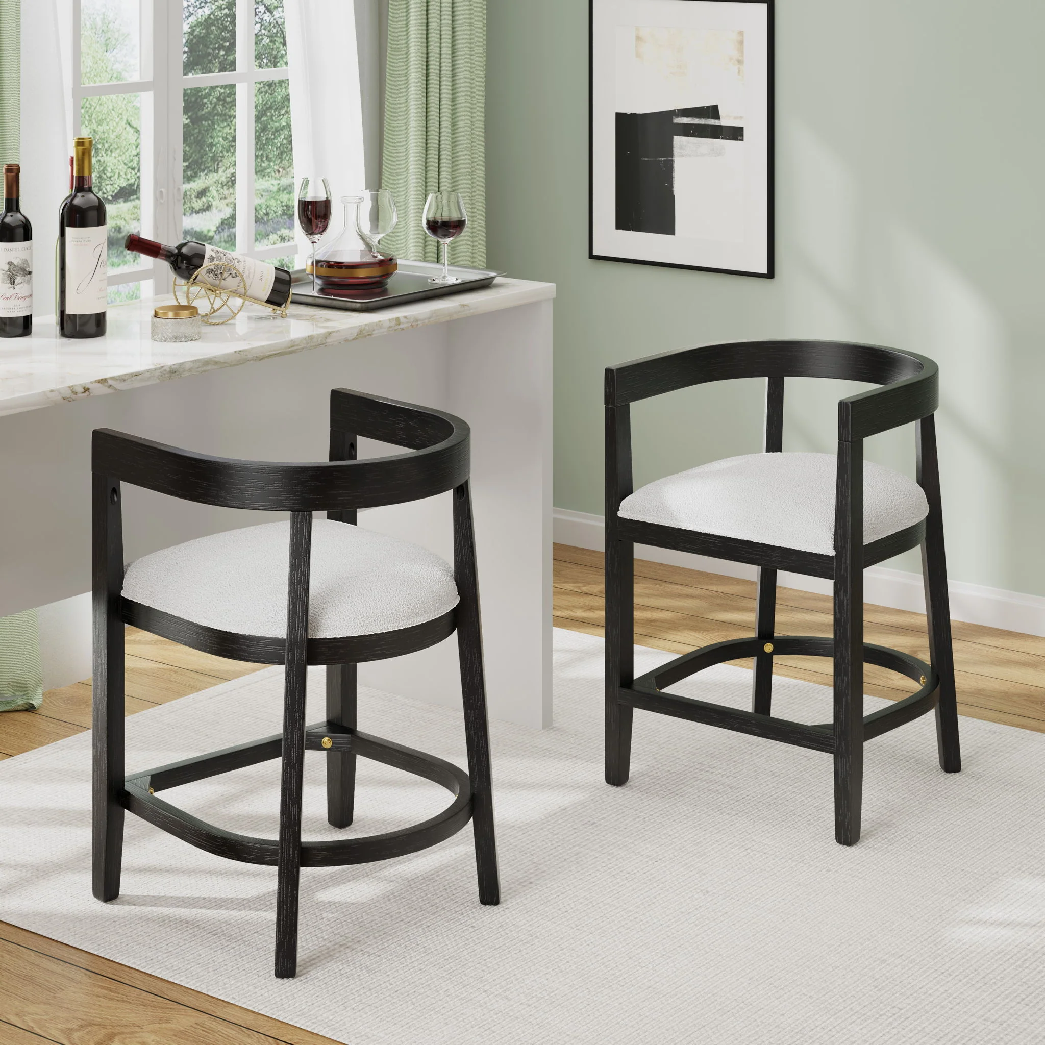 Modern Rubberwood Counter Stool Set With Upholstered Seats - Image 12