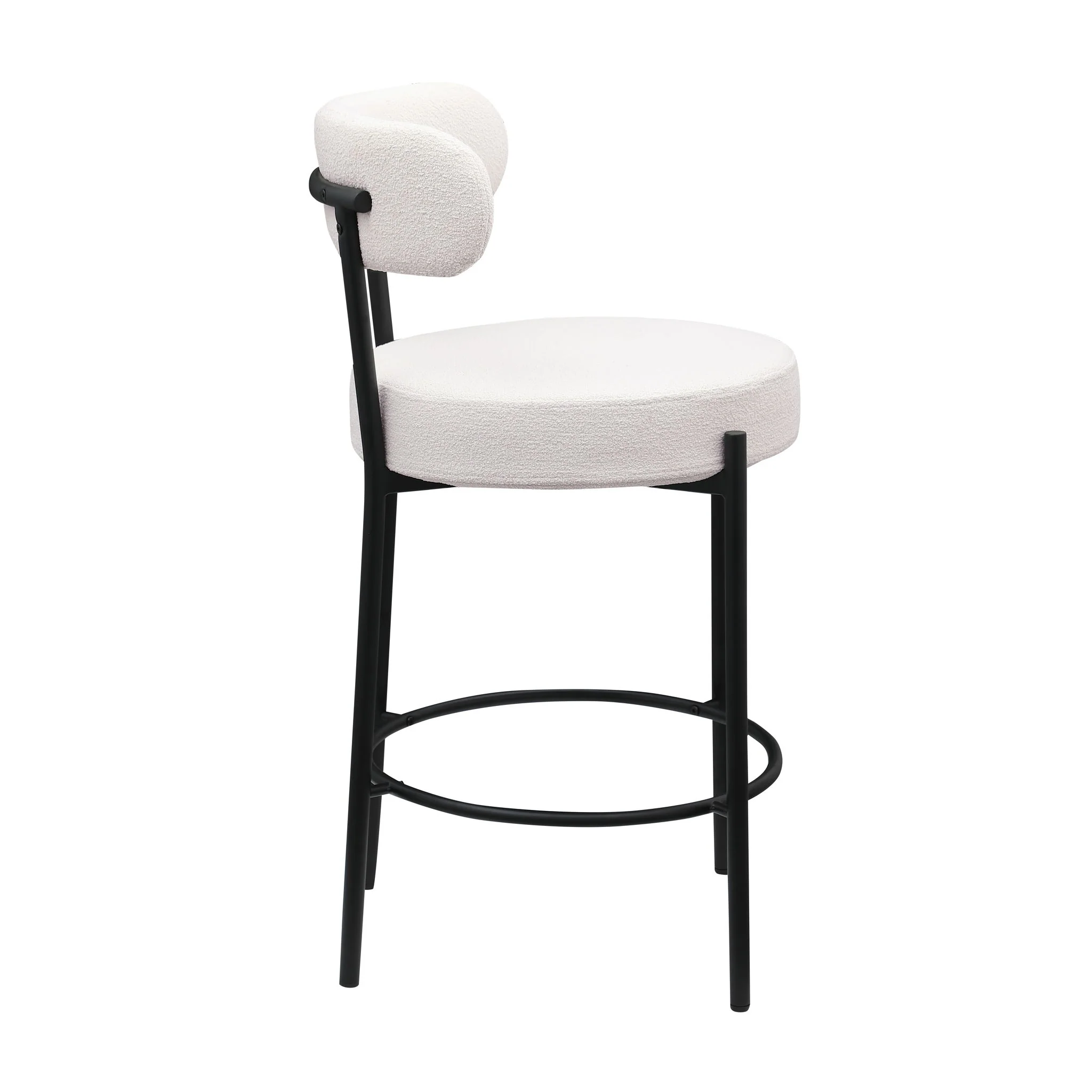 Modern Sherpa Counter Height Stools, Uphsoltered Seat Height Barstools With Brushed Brass Metal Legs Round Low Back Kitchen Stools With Footrest For Dining Room (Set of 2) - Image 6