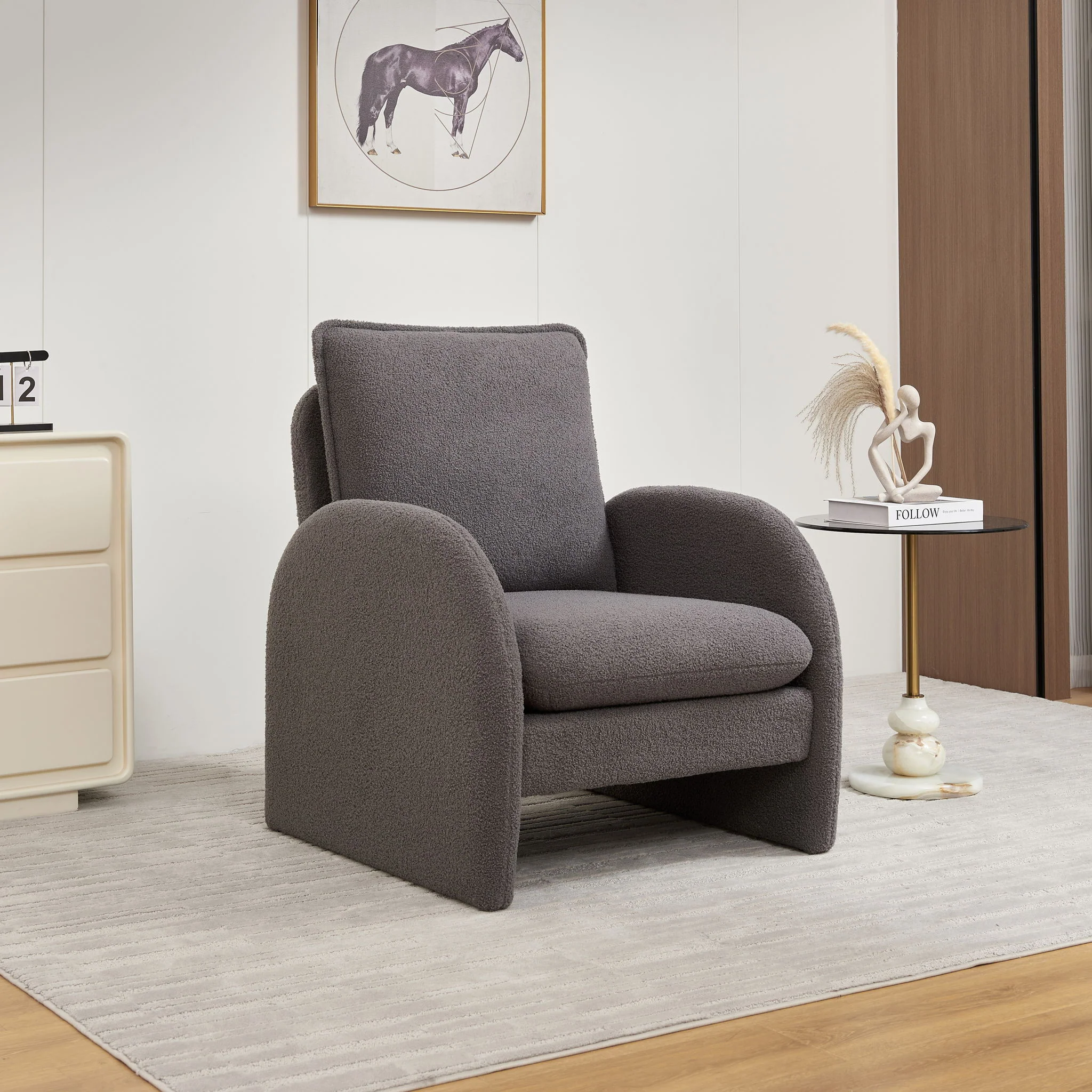 Modern Sherpa Upholstered Accent Chair, Comfortable Living Room Armchair, Lounge Chair For Bedroom, And Office - Image 14