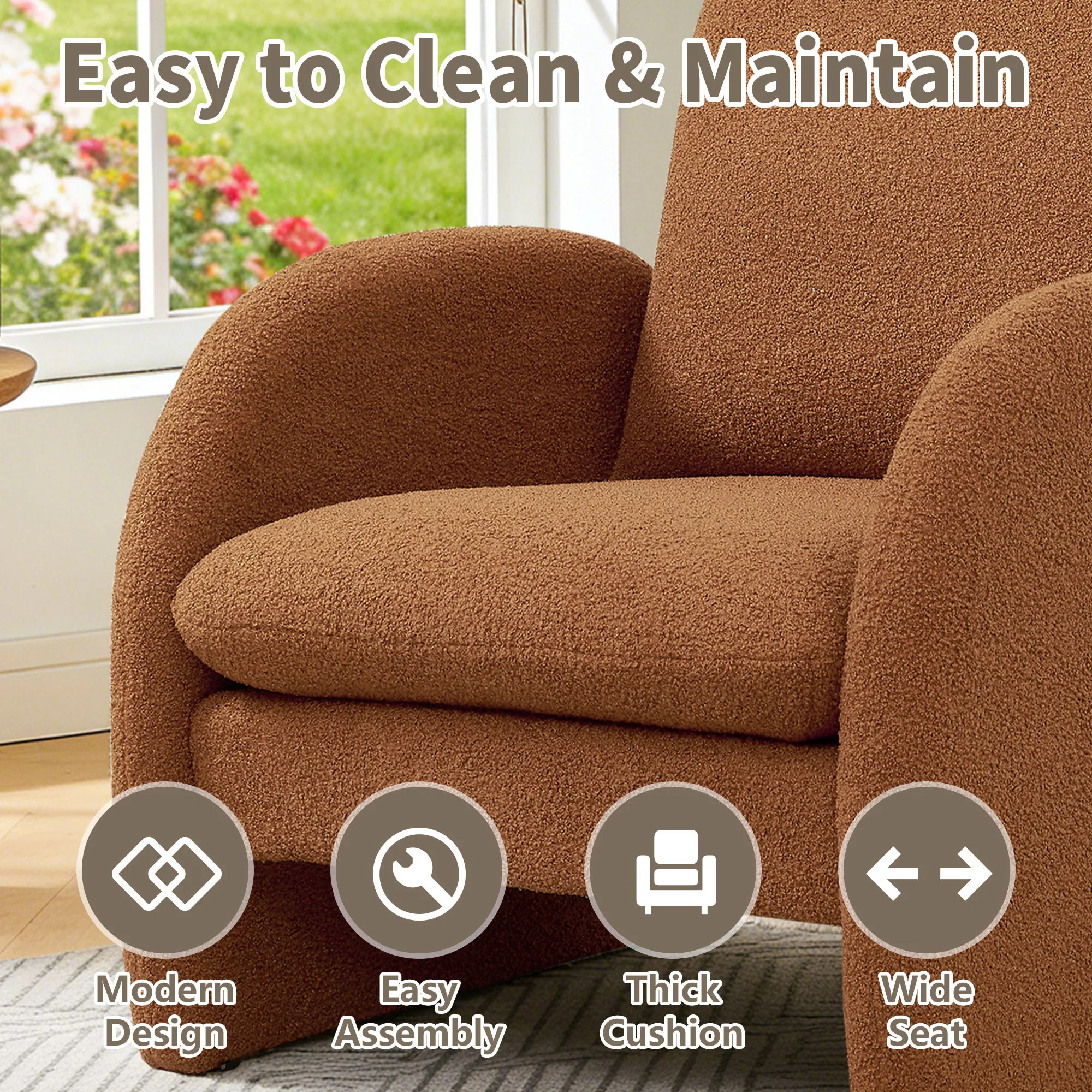Modern Sherpa Upholstered Accent Chair, Comfortable Living Room Armchair, Lounge Chair For Bedroom, And Office - Image 22