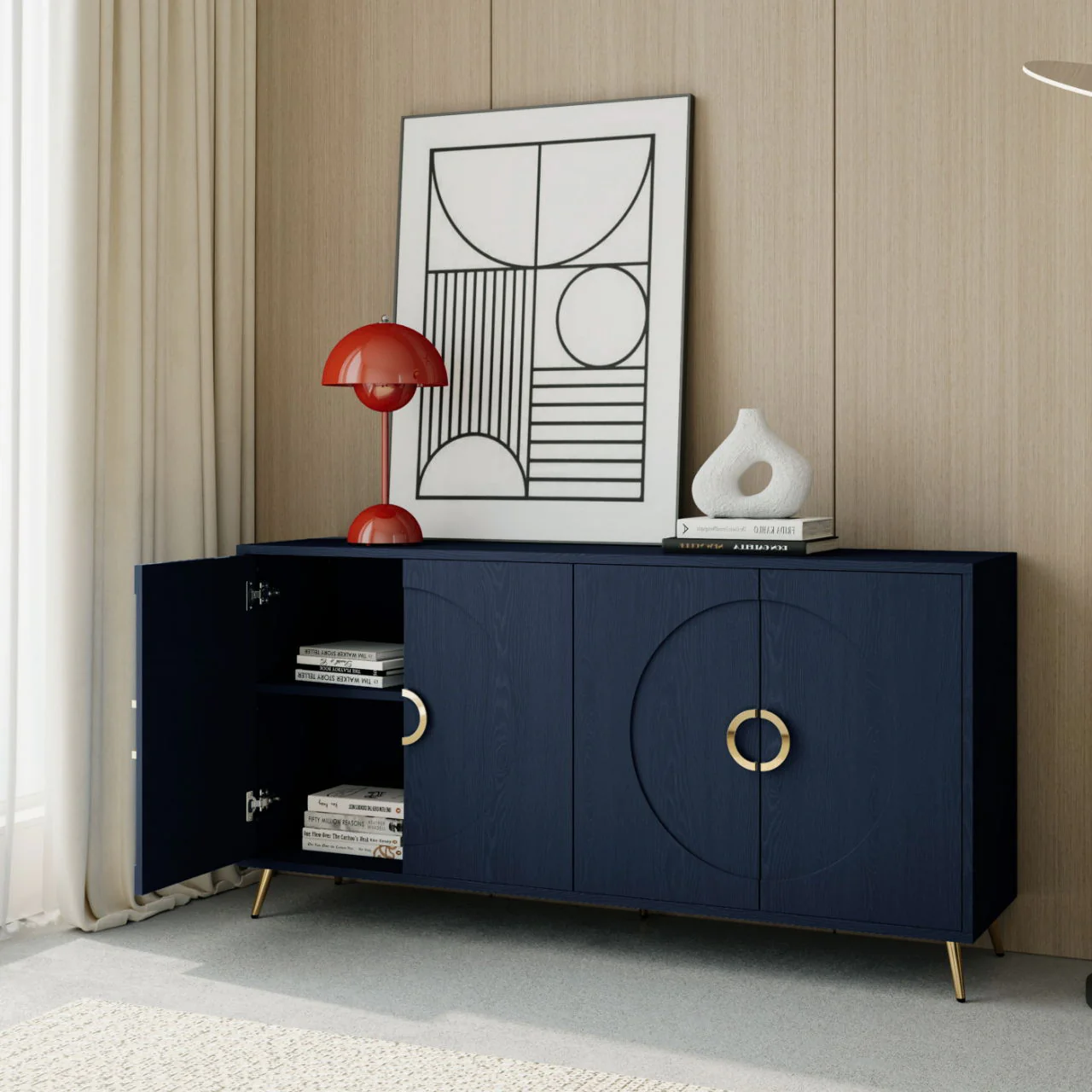 Modern Sideboard Buffet Server Cabinet Lacquered Wood Storage 60x31in - Image 14