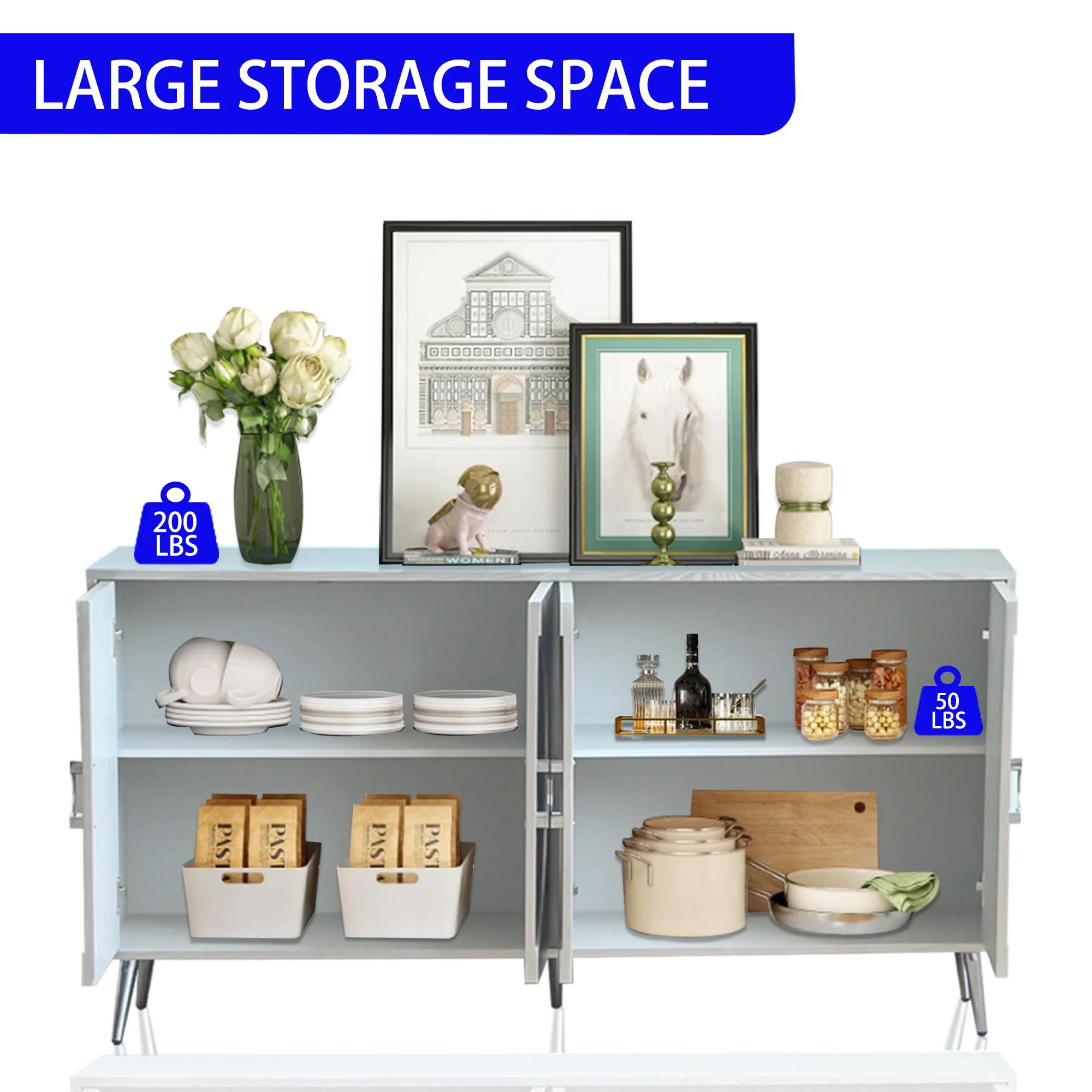Modern Sideboard Buffet Server Cabinet Lacquered Wood Storage 60x31in - Image 26