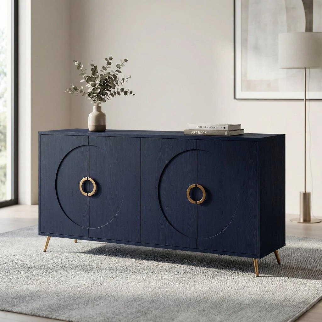 Modern Sideboard Buffet Server Cabinet Lacquered Wood Storage 60x31in - Image 3