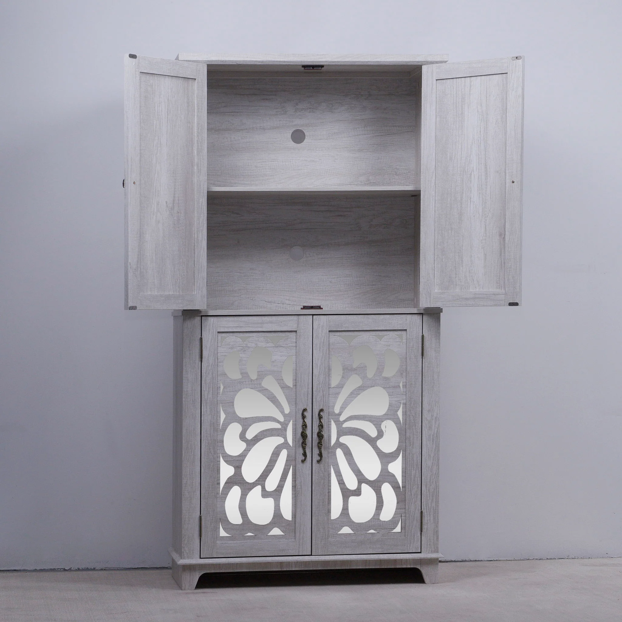 Modern Sideboard Buffet With 4 Mirrored Doors, Adjustable Shelves - Image 4