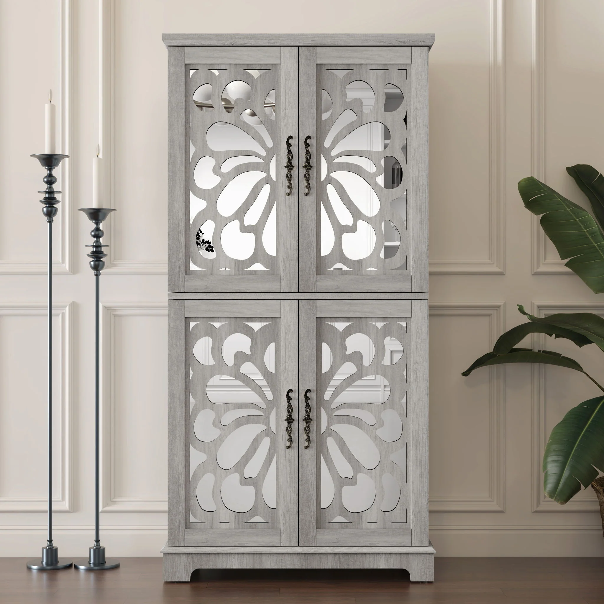 Modern Sideboard Buffet With 4 Mirrored Doors, Adjustable Shelves - Image 8