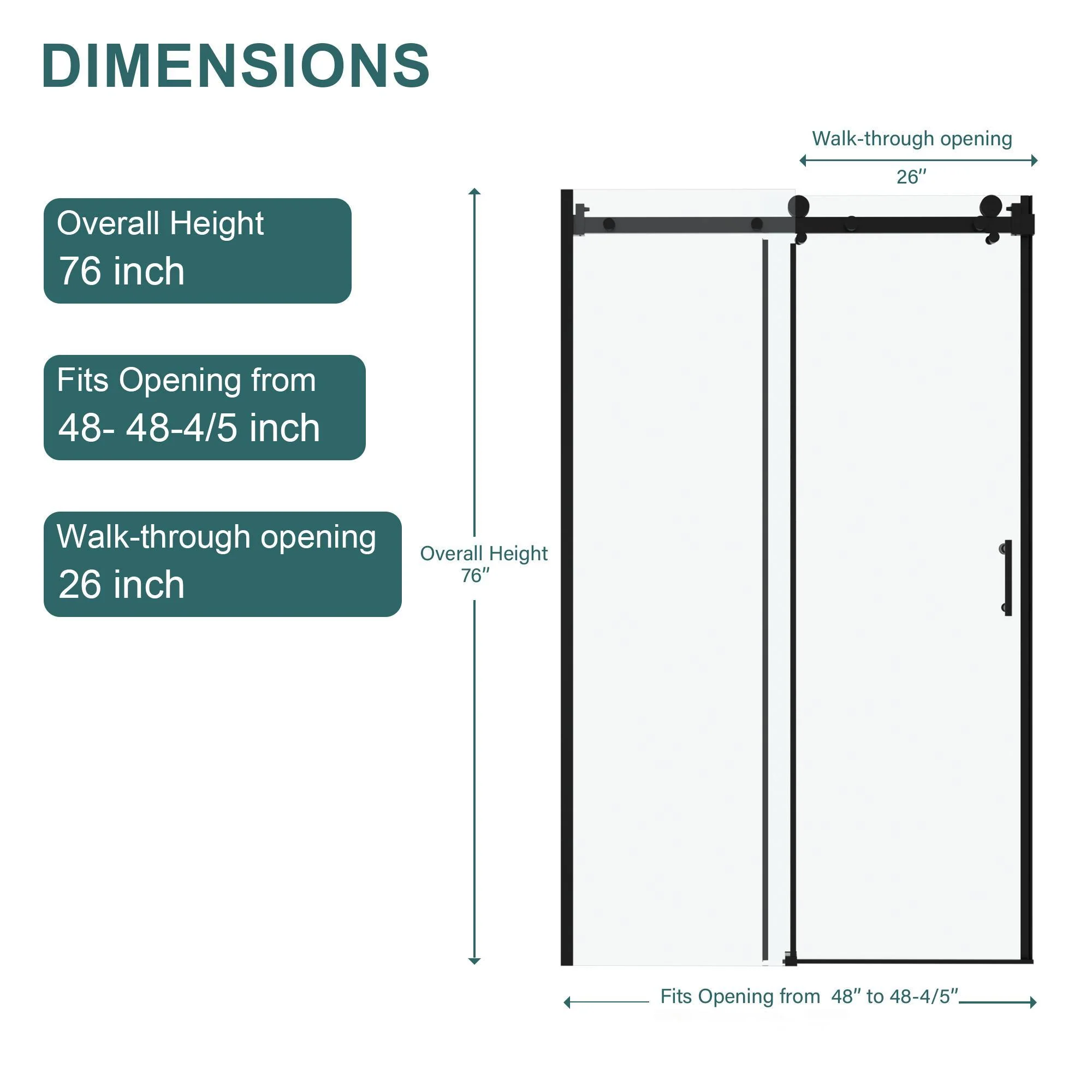 Modern Single Slide Shower Door, Tempered Glass, Stainless Steel Frame - Image 7