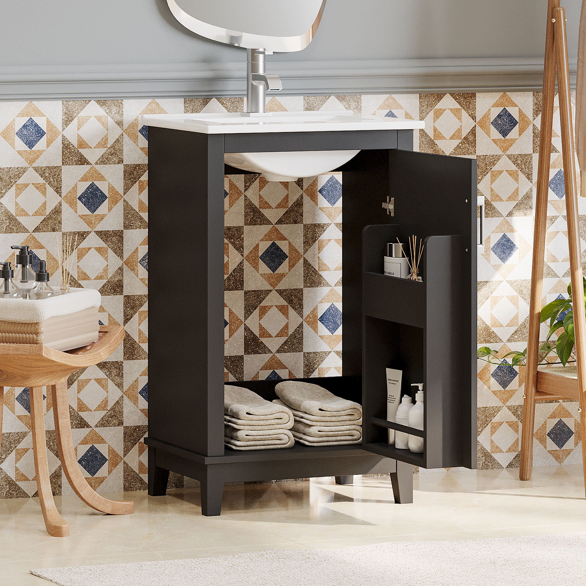 Modern Small Bathroom Vanity Cabinet With Ceramic Basin, Ample Storage, 1 Soft Close Door - Image 29