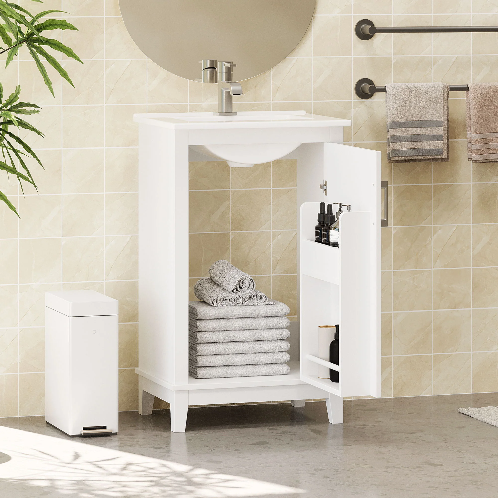 Modern Small Bathroom Vanity Cabinet With Ceramic Basin, Ample Storage, 1 Soft Close Door - Image 33