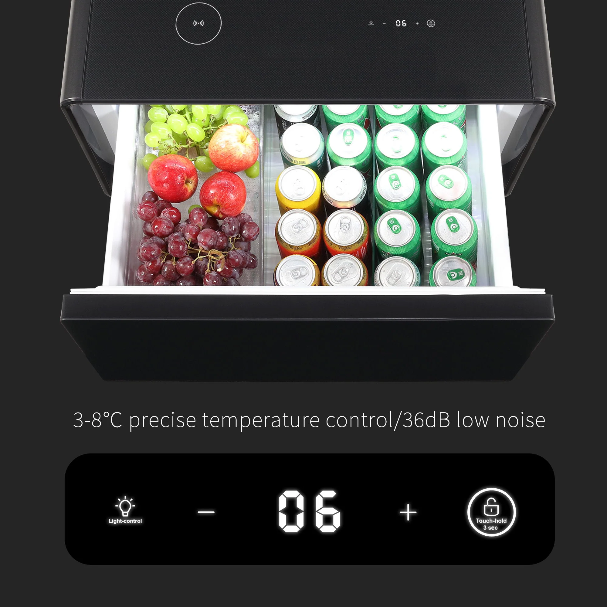 Modern Smart Side Table With Built-In Fridge, Wireless Charging, Temperature Control, Power Socket, USB Ports, Outlet Protection, Induction Light - Image 3