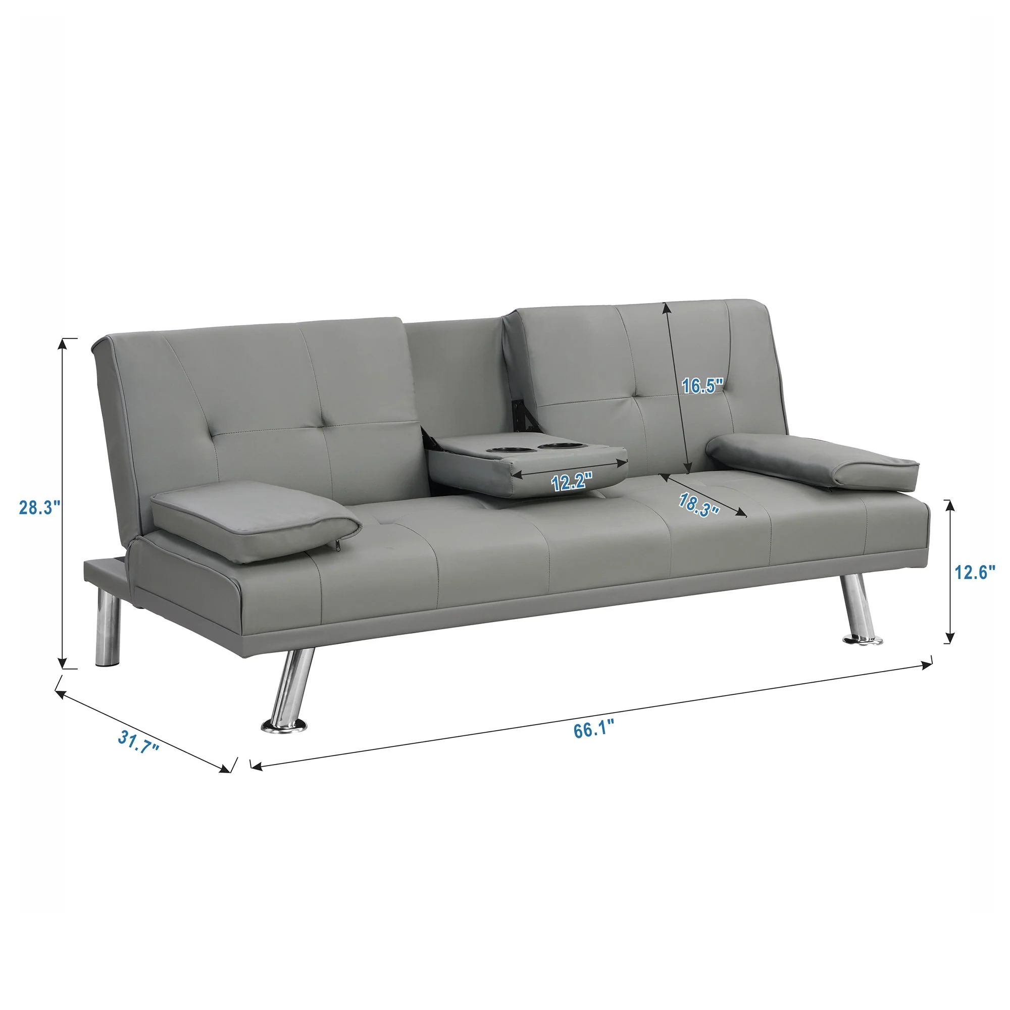 Modern Sofa Bed With Armrest 2 Holders, Wood Frame & Stainless Leg - Image 8
