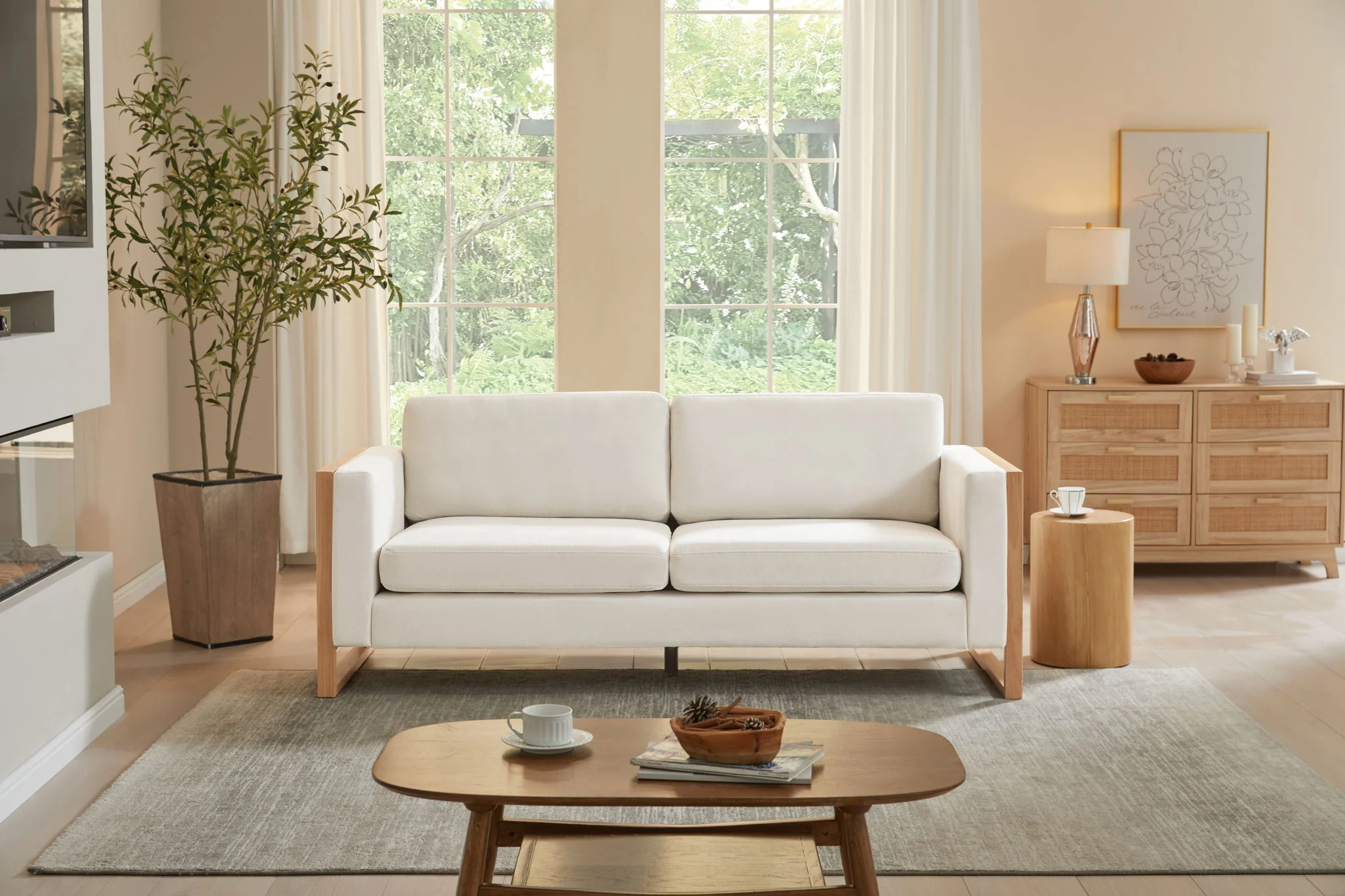 Modern Sofa With Solid Wood Legs, 3 Seater - Image 2