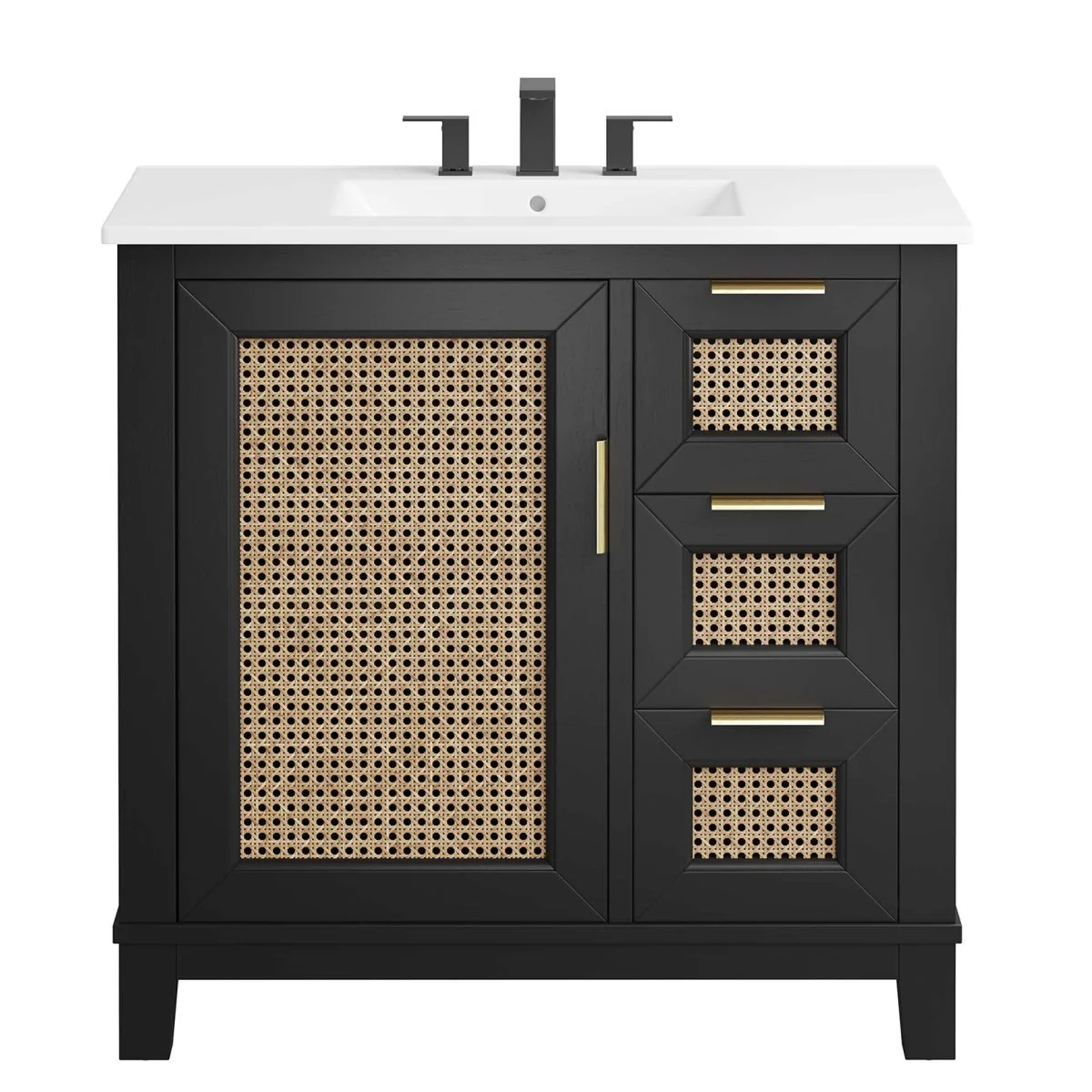 Modern Solid Wood Bathroom Vanity with Rattan Drawers, Contemporary Bathroom Furniture - Image 30