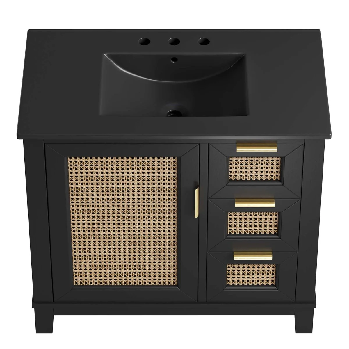 Modern Solid Wood Bathroom Vanity with Rattan Drawers, Contemporary Bathroom Furniture - Image 44