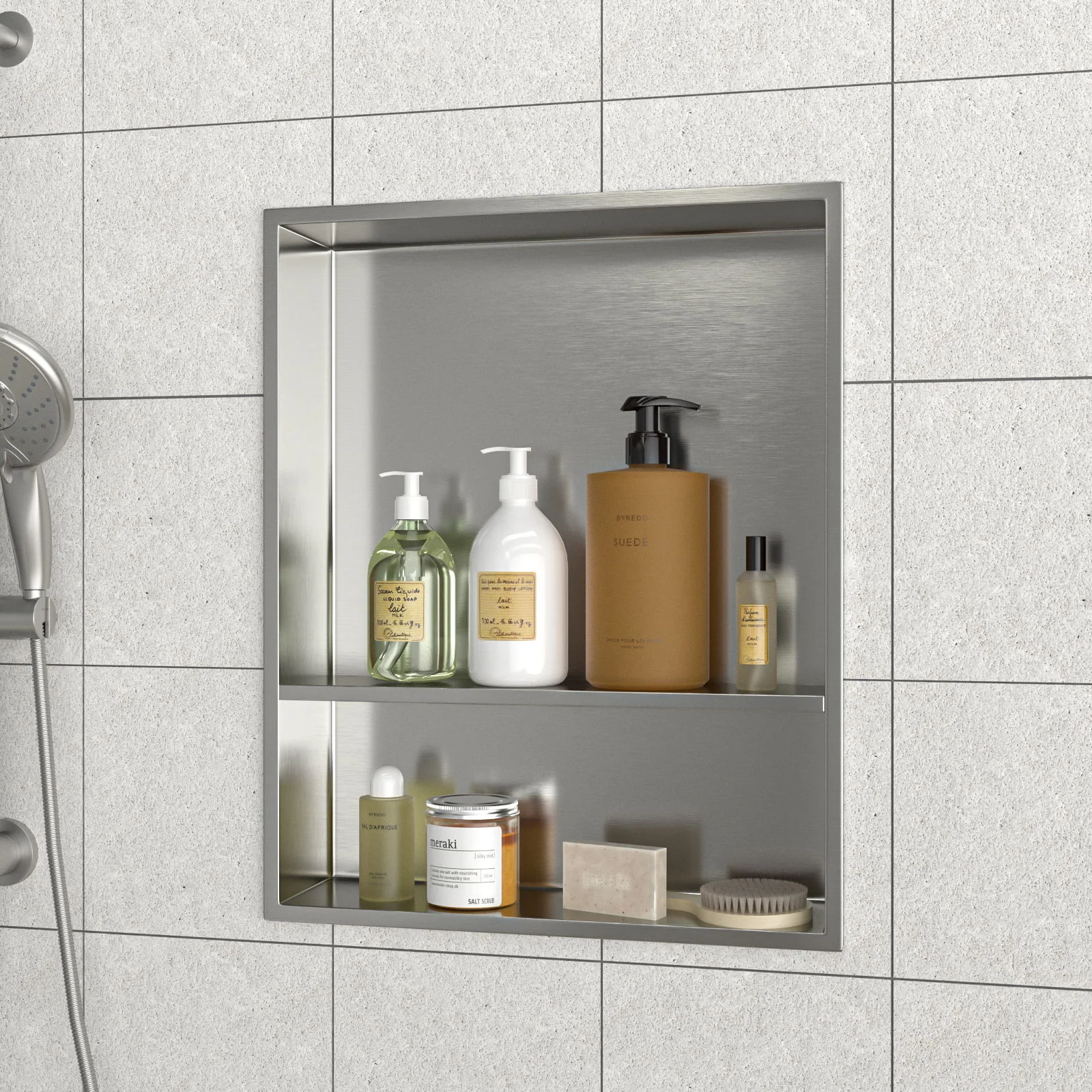 Modern Stainless Steel Shower Niche Double Shelf For Bathroom - Image 39