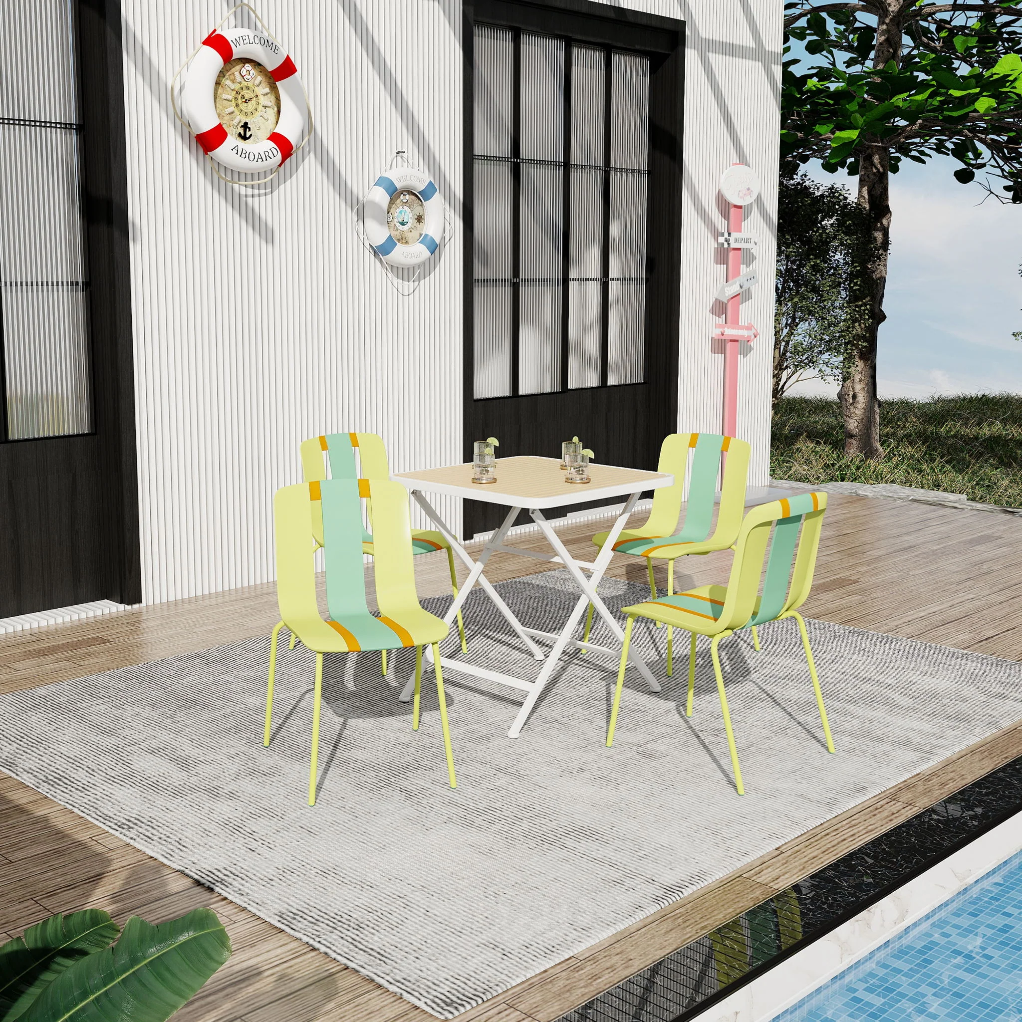 Modern Striped Blocking Single Chairs, Waterproof And Fade Resistant (Set of 4) - Image 6