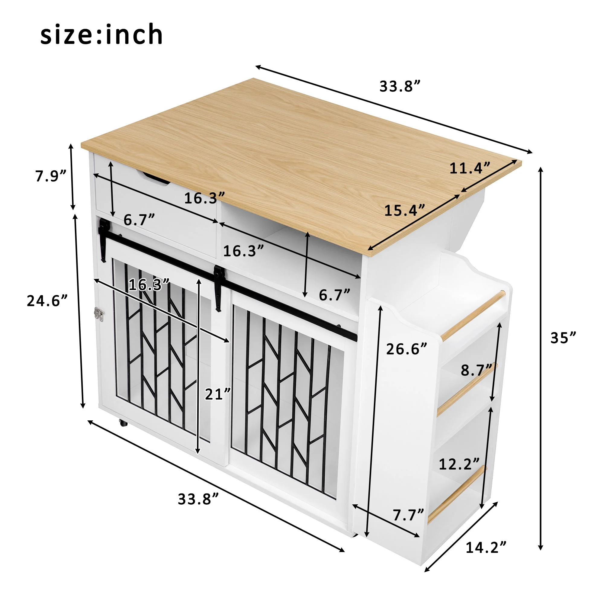Modern Style 2 In 1 Pet Friendly Dog Crate Kitchen Island End Table Metal Pine - Natural / White - Image 3