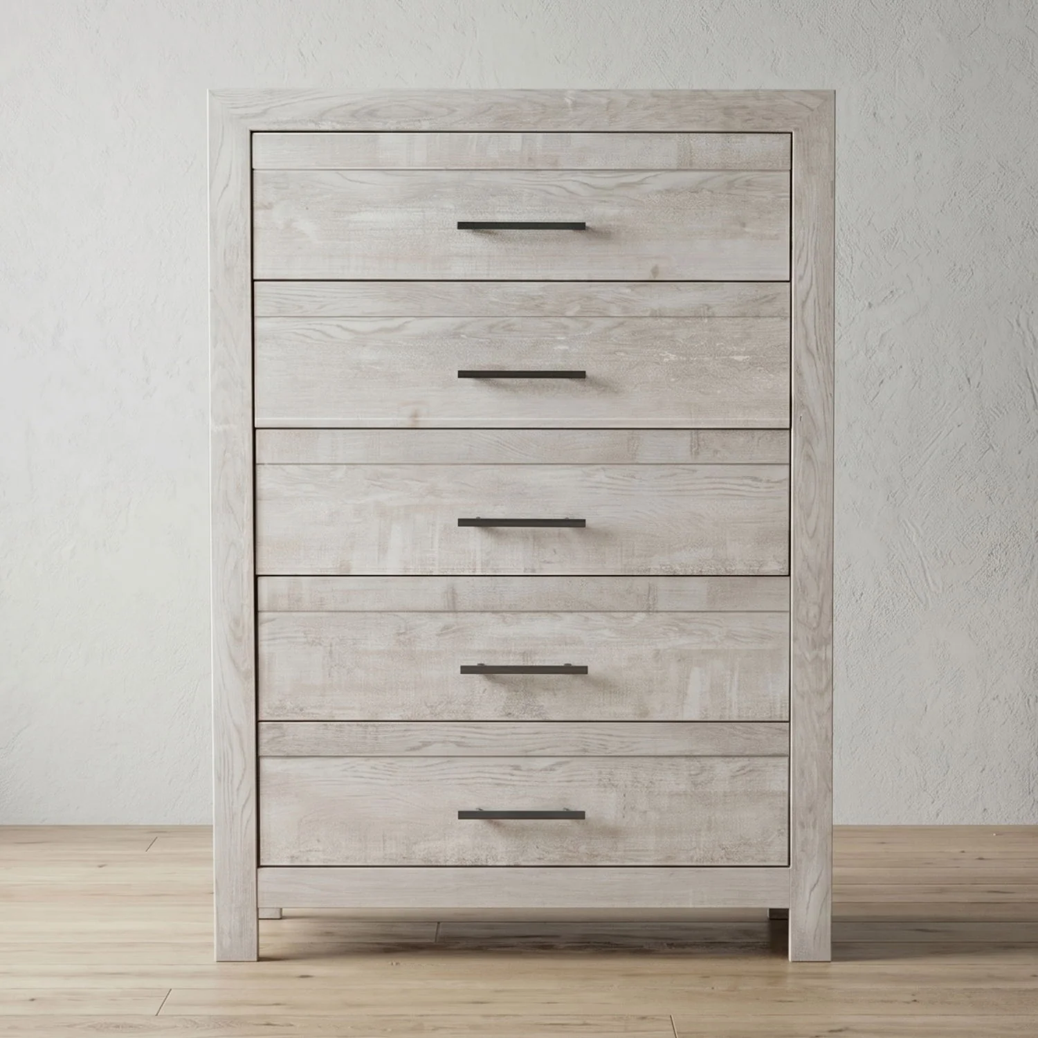 Modern Style 5 Drawer Chest In Natural Rustic Wood With Clean Lines And Spacious Storage - Image 4