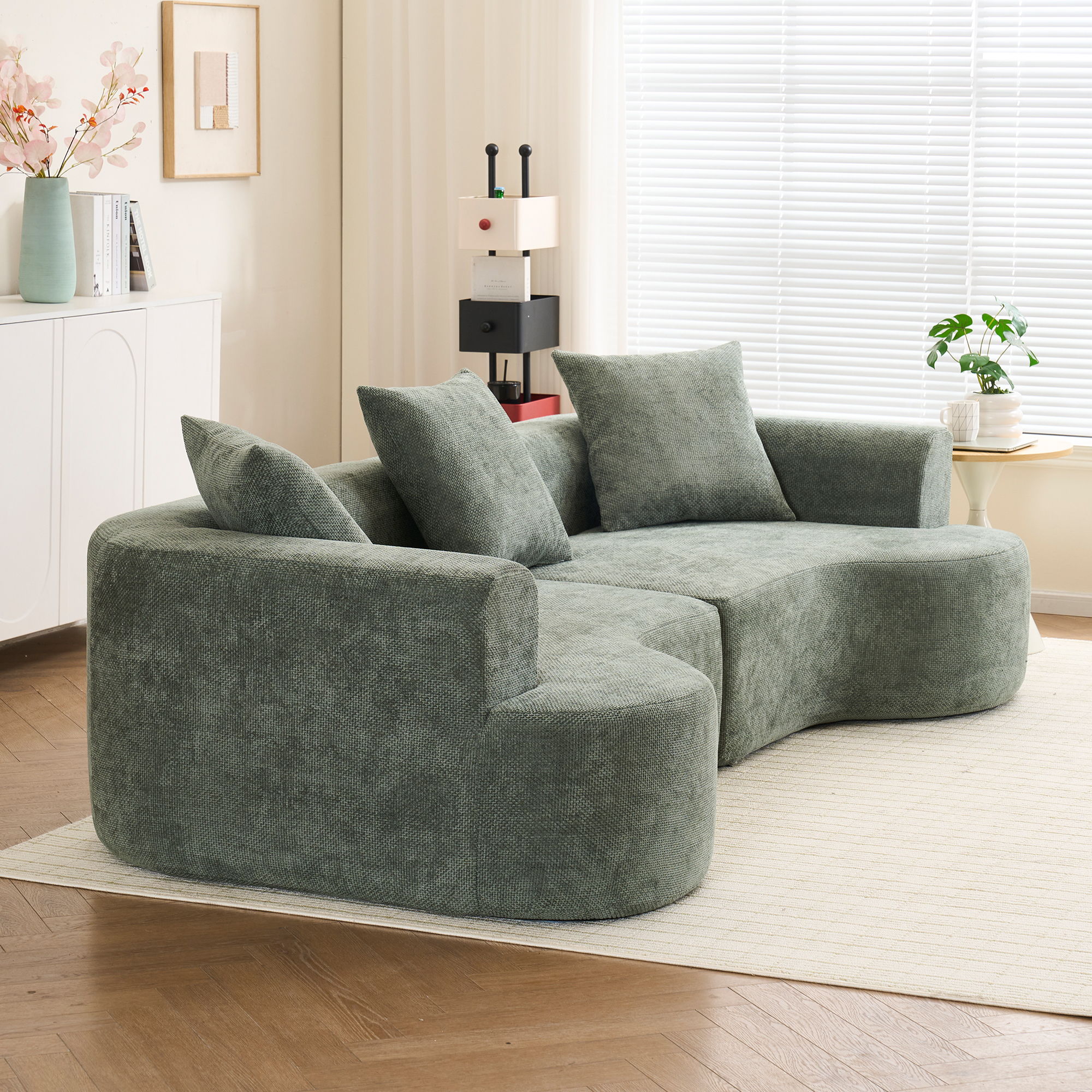 Modern Style Ultra Smooth Curved Sofa With 3 Pillows - Image 15