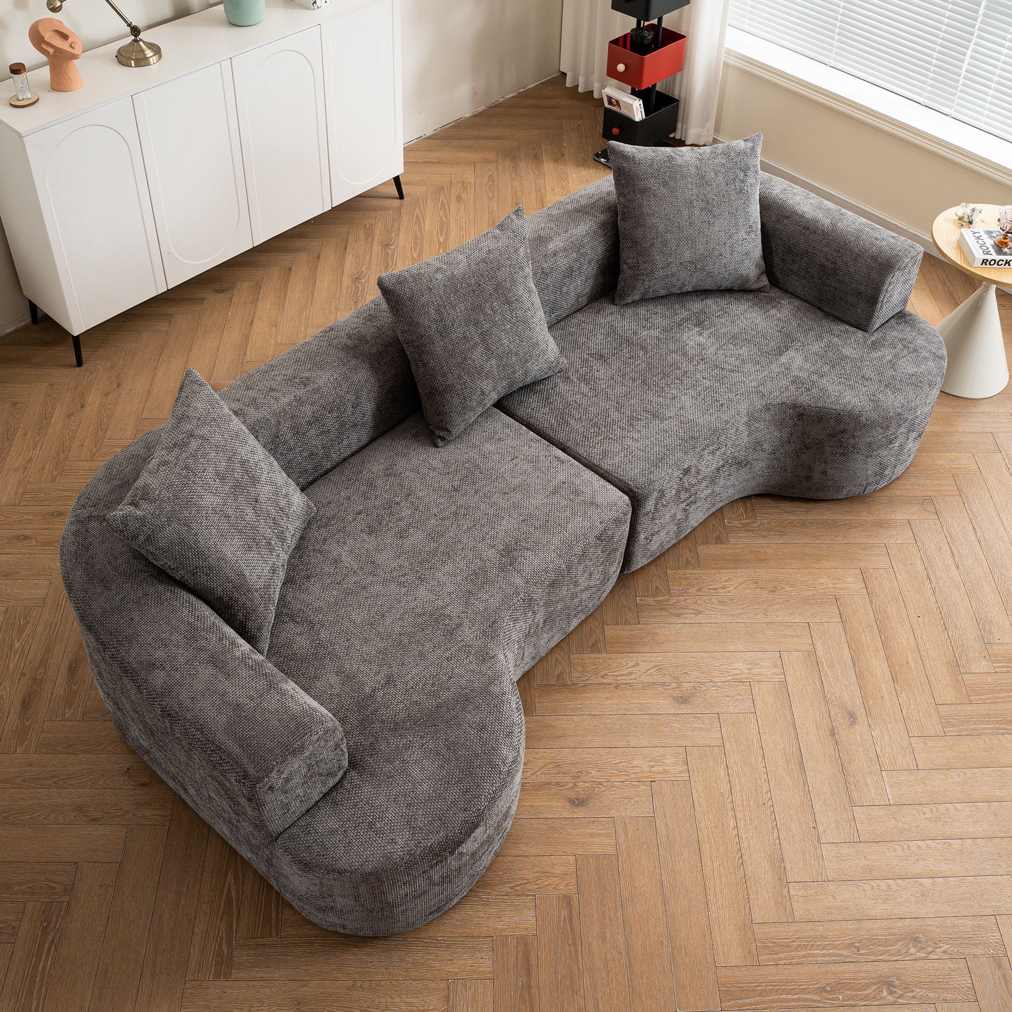 Modern Style Ultra Smooth Curved Sofa With 3 Pillows - Image 7