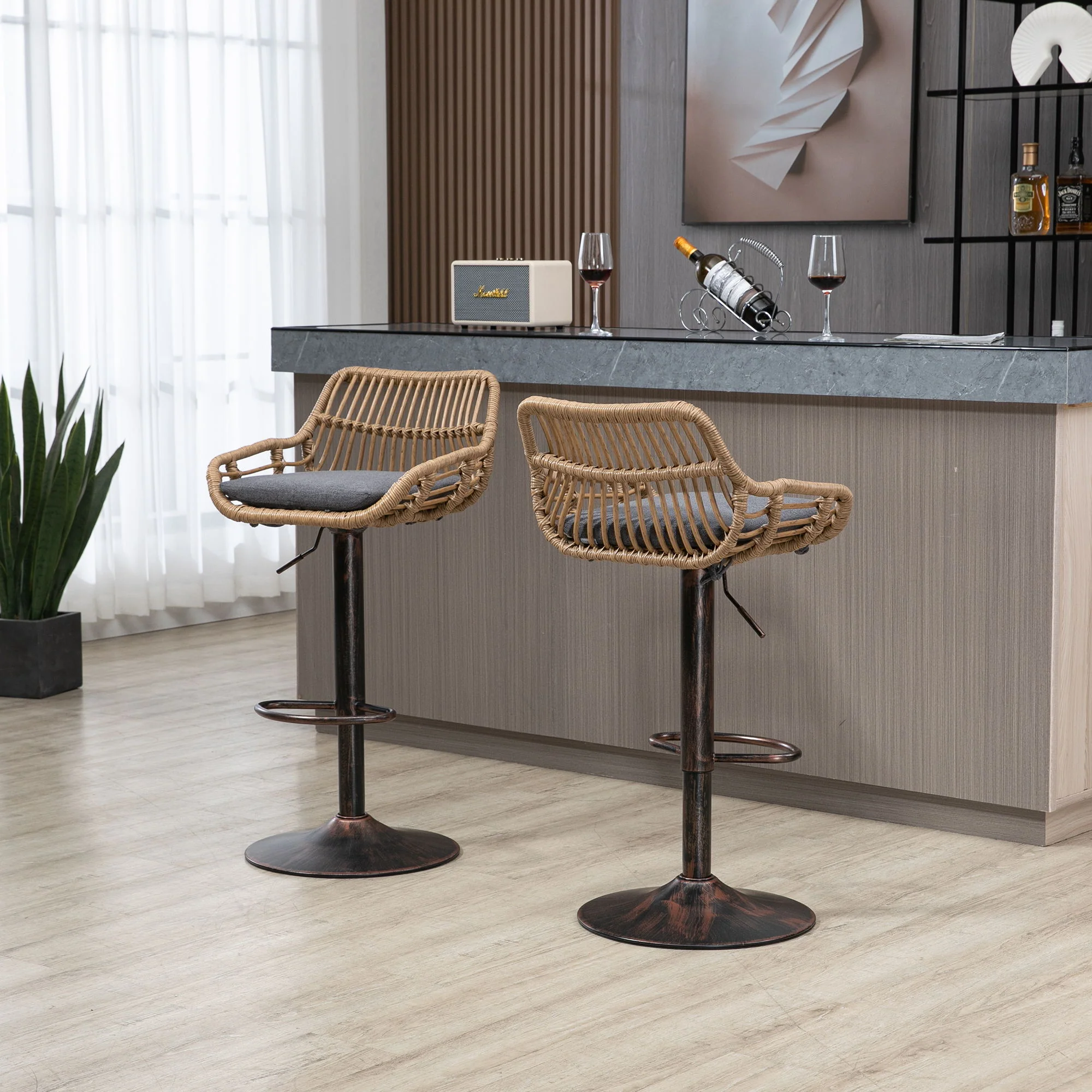 Modern Swivel Bar Stools Adjustable Counter Chairs With Footrest (Set of 2) - Image 15