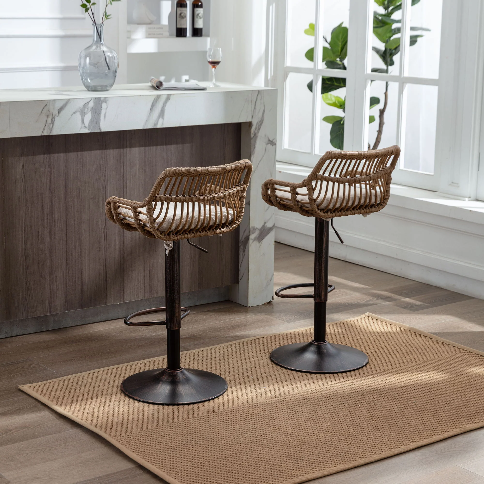 Modern Swivel Bar Stools Adjustable Counter Chairs With Footrest (Set of 2) - Image 16