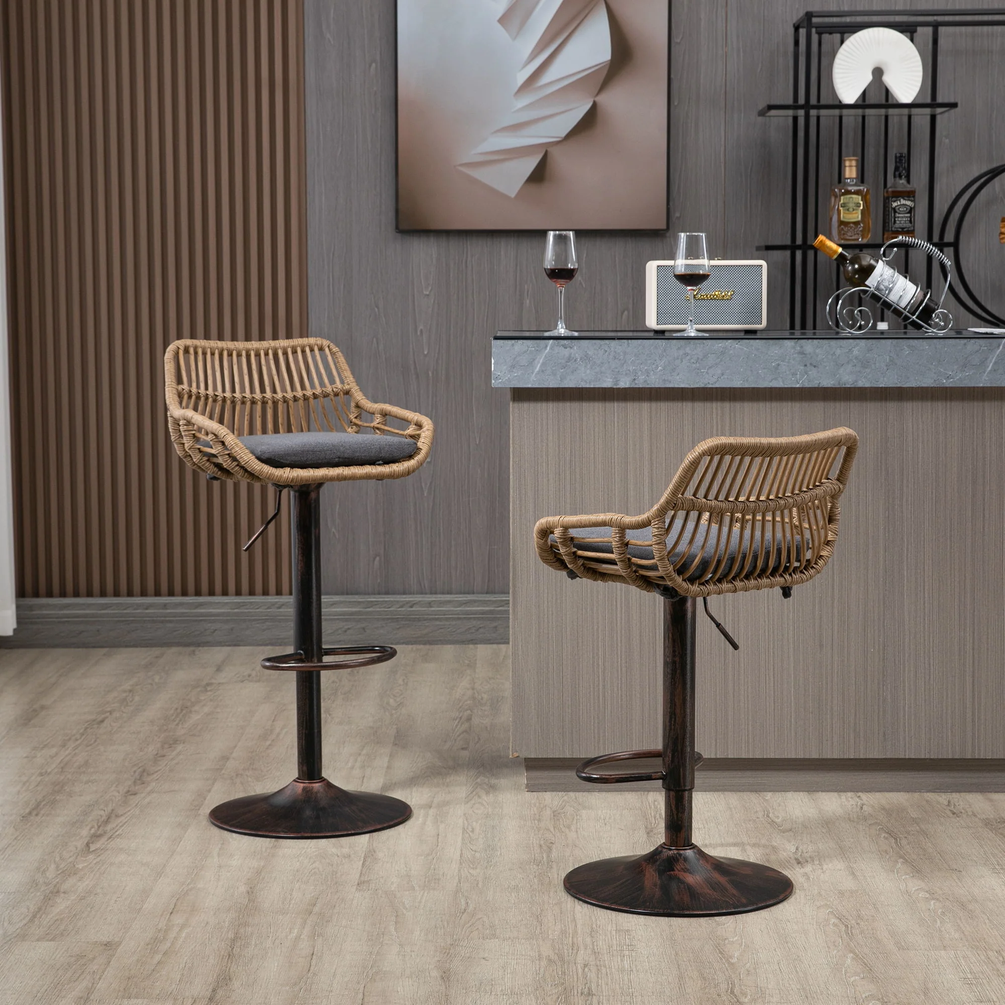 Modern Swivel Bar Stools Adjustable Counter Chairs With Footrest (Set of 2) - Image 39