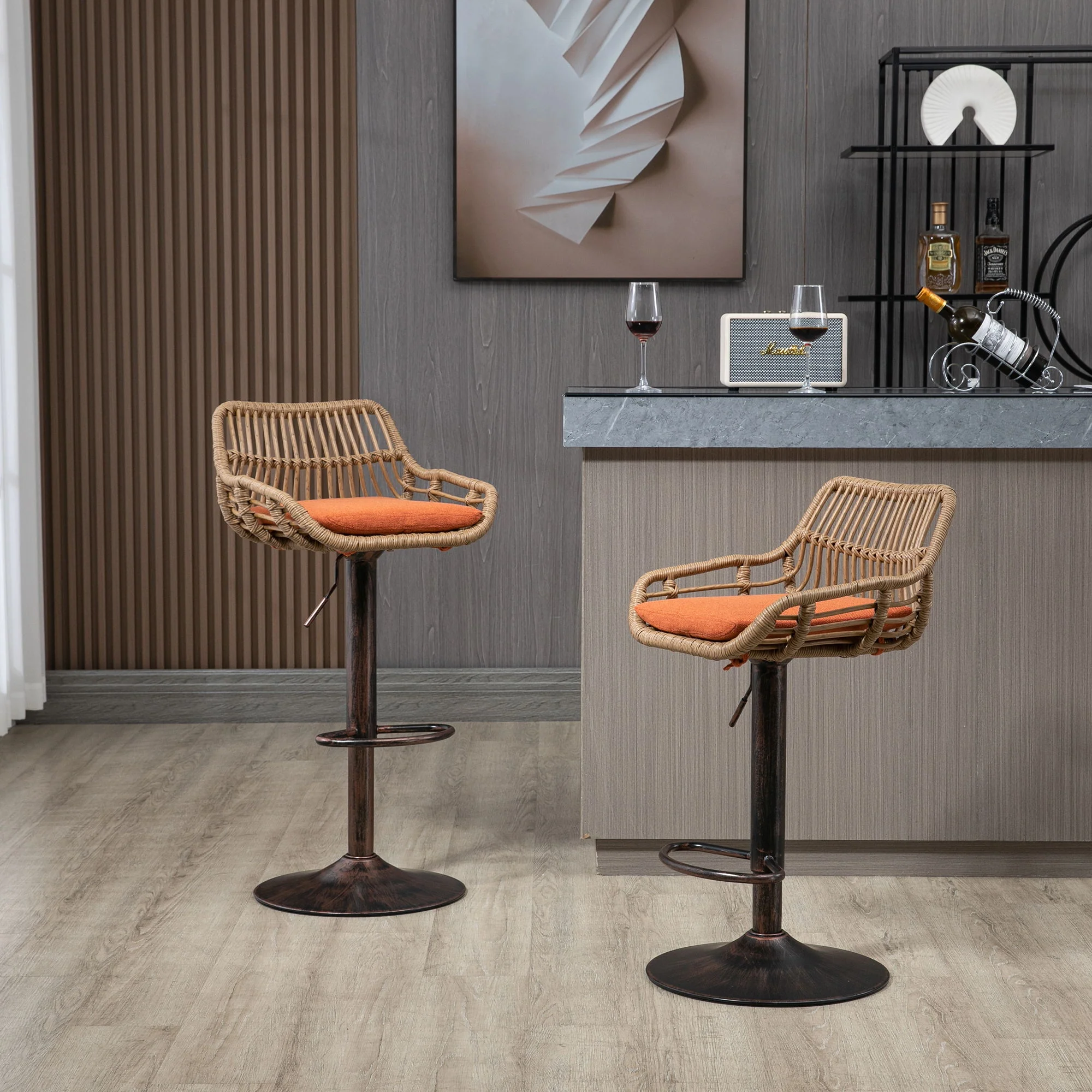 Modern Swivel Bar Stools Adjustable Counter Chairs With Footrest (Set of 2) - Image 9