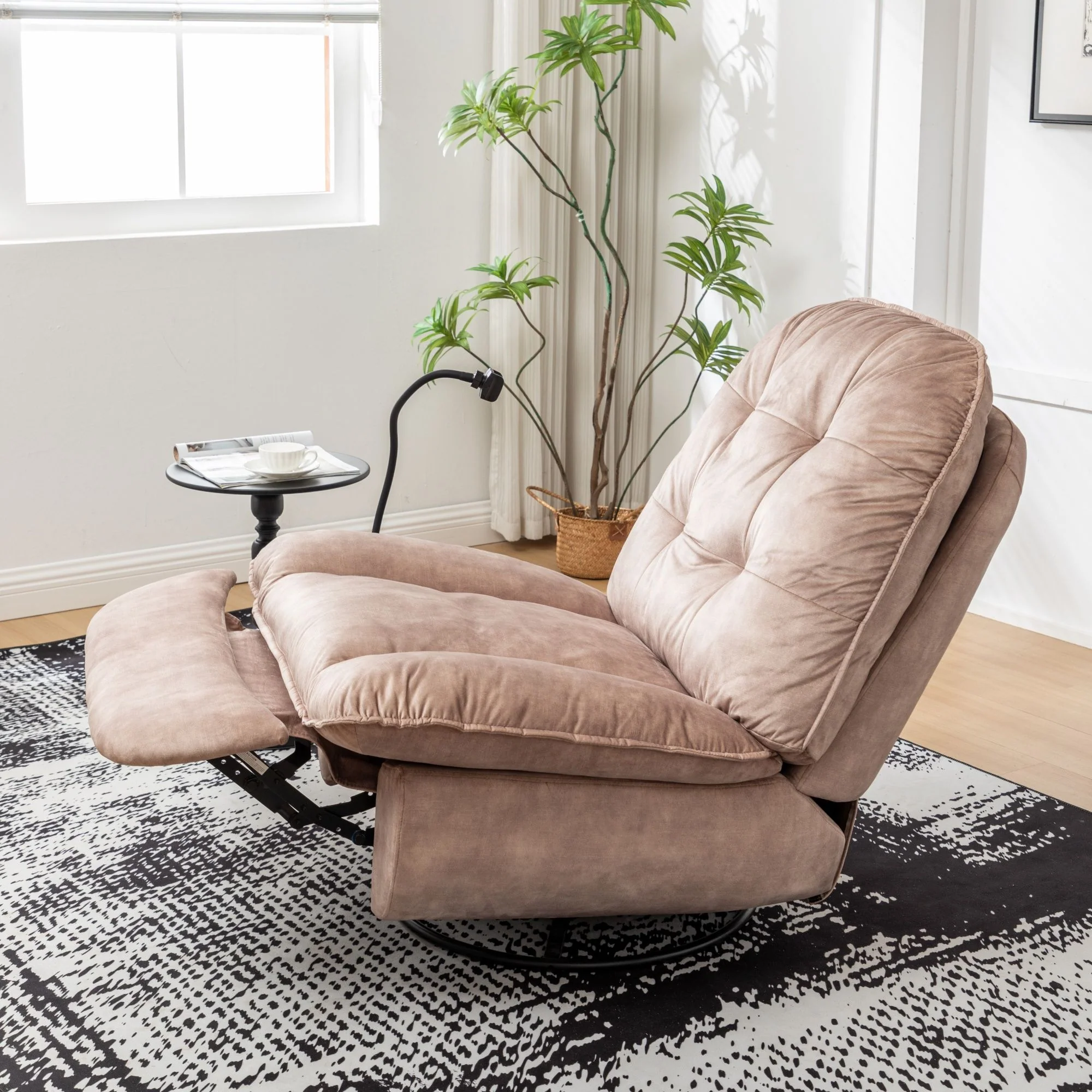 Modern Swivel Gliding Recliner Chair With Rocking Function And Phone Holder, Large Comfortable - Image 7