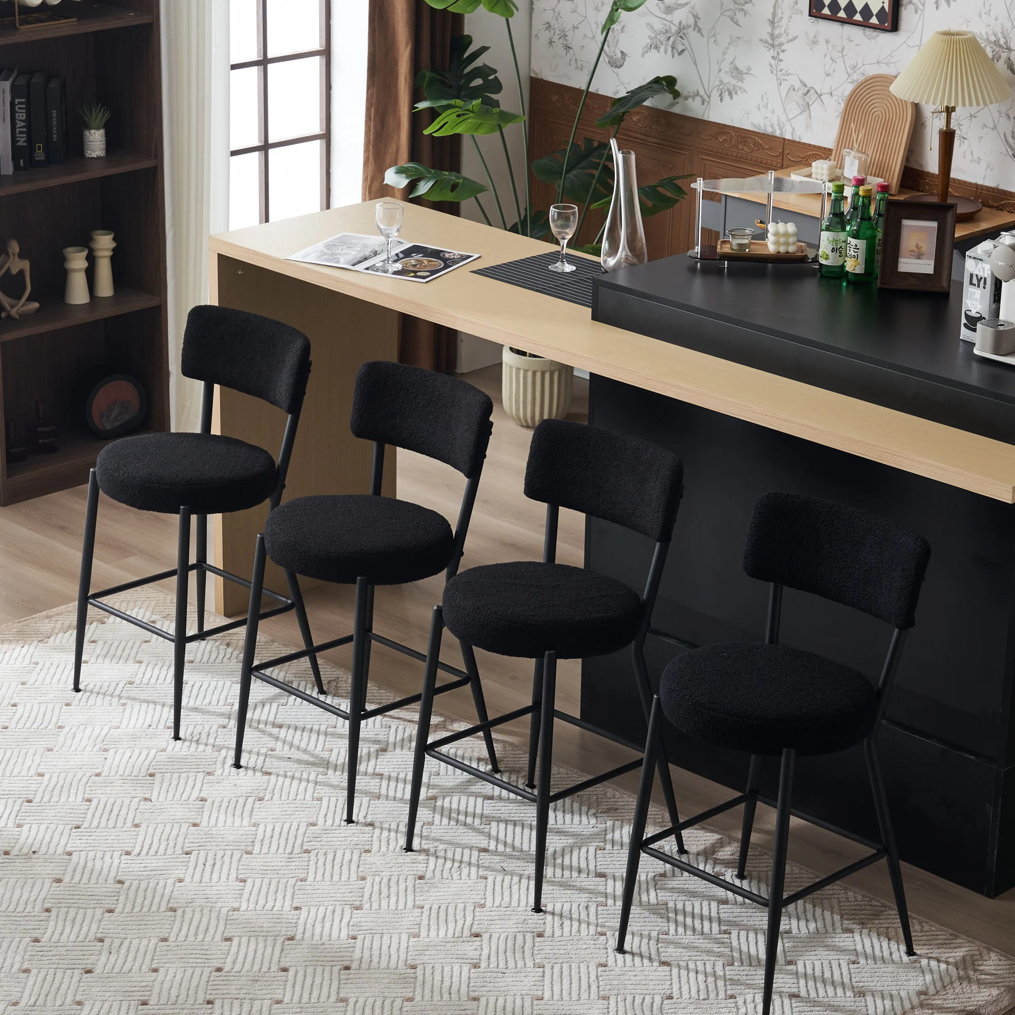 Modern Teddy Fabric Upholstered Bar Stools - Legs - Image 21