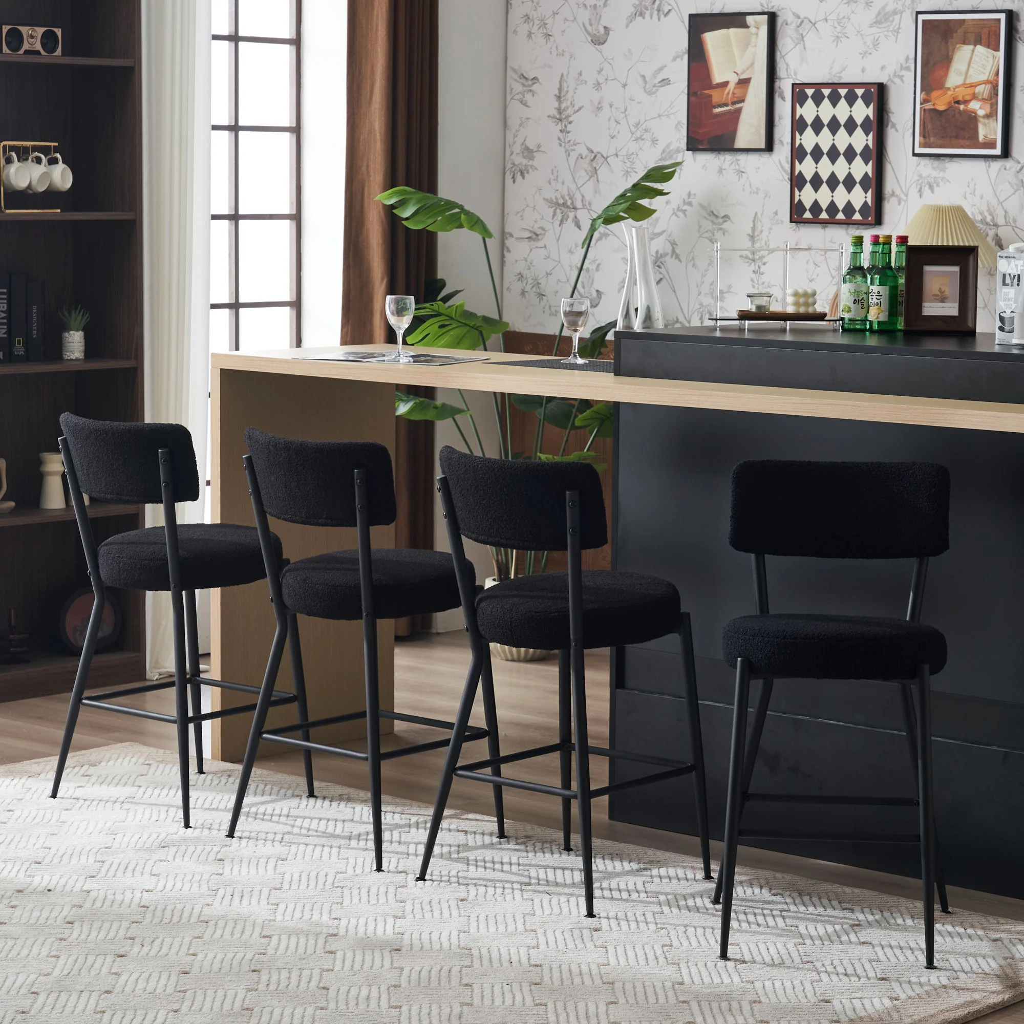 Modern Teddy Fabric Upholstered Bar Stools - Legs - Image 6