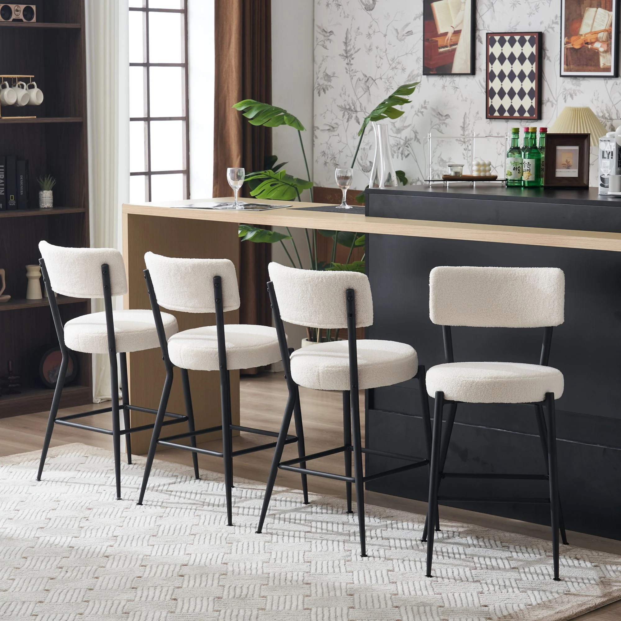 Modern Teddy Fabric Upholstered Bar Stools - Legs - Image 9