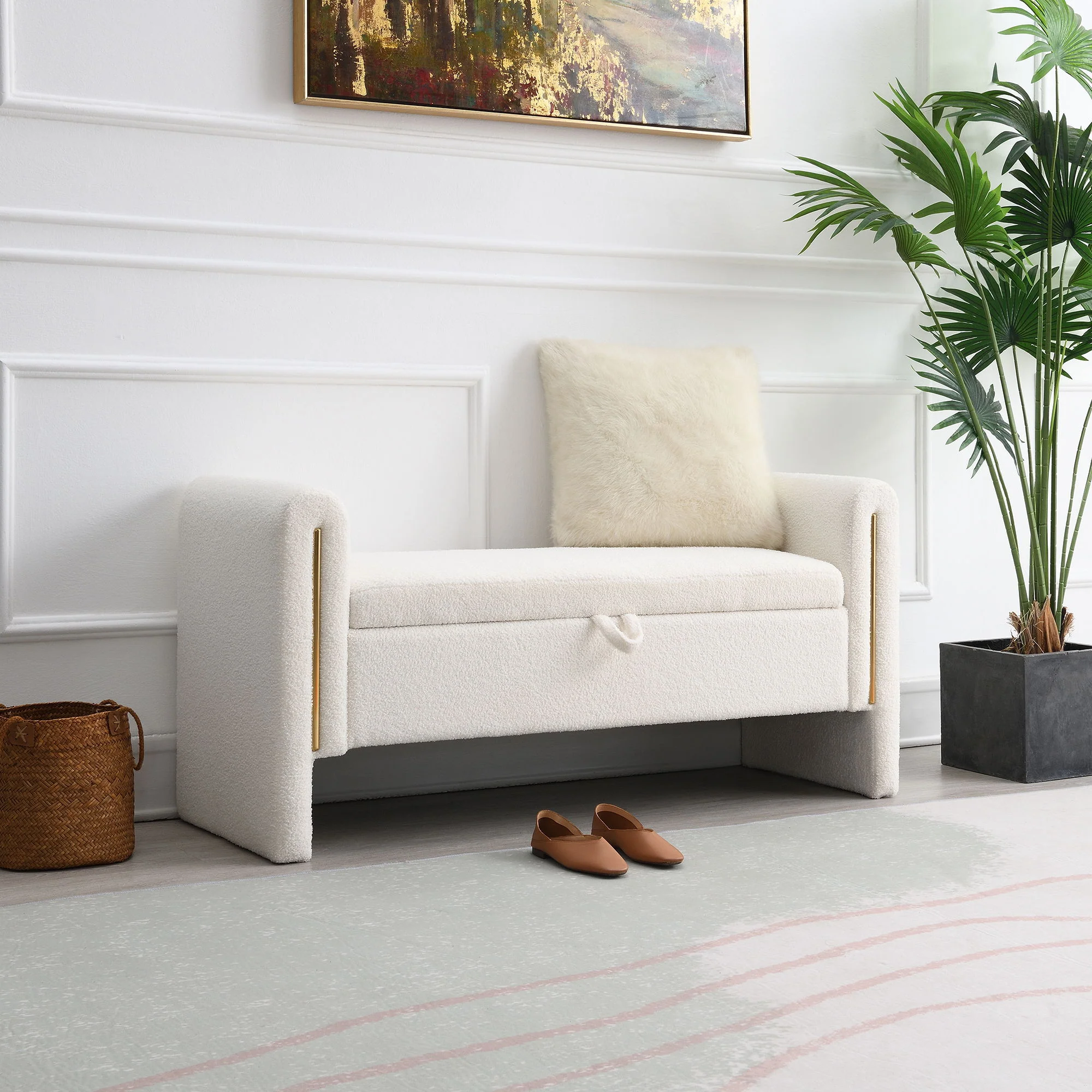 Modern Teddy Upholstered Large Bed End Bench With Arms And Storage - Image 15