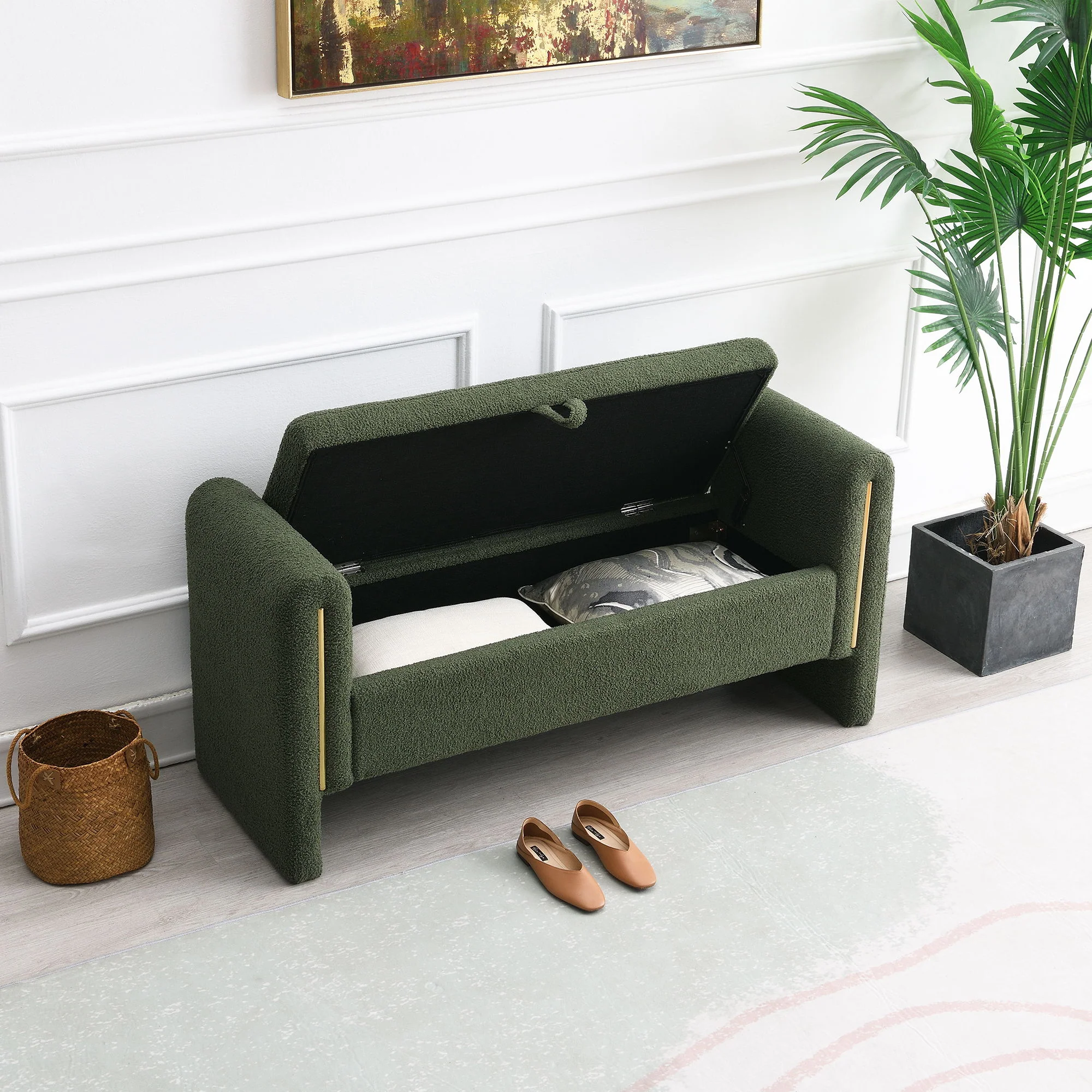 Modern Teddy Upholstered Large Bed End Bench With Arms And Storage - Image 39