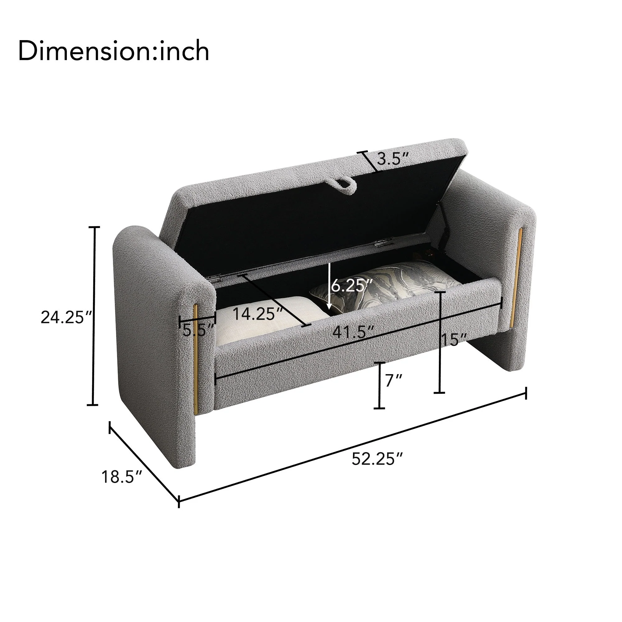 Modern Teddy Upholstered Large Bed End Bench With Arms And Storage - Image 49