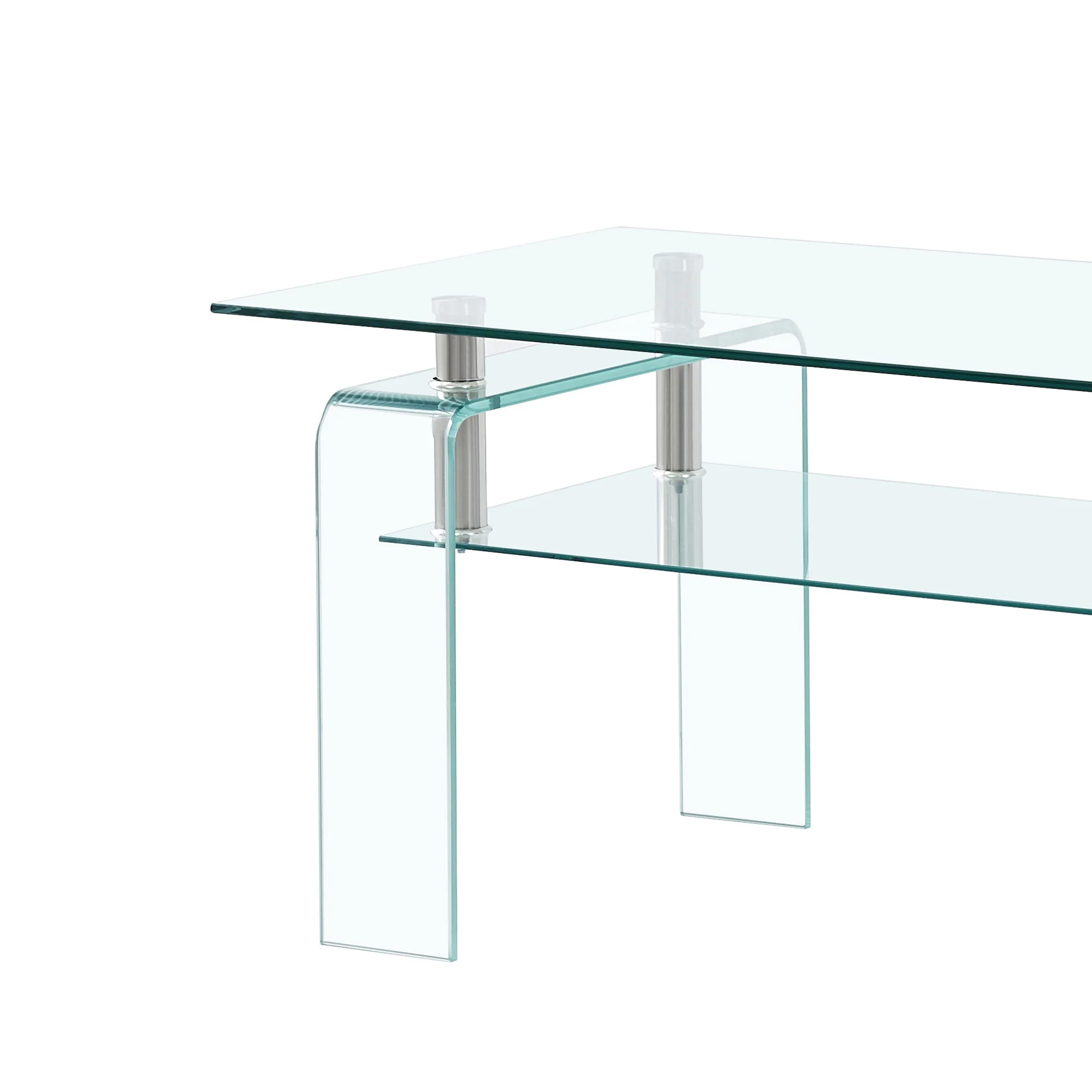 Modern Tempered Glass Coffee Table With 2 Tier Storage For Living Room - Image 10