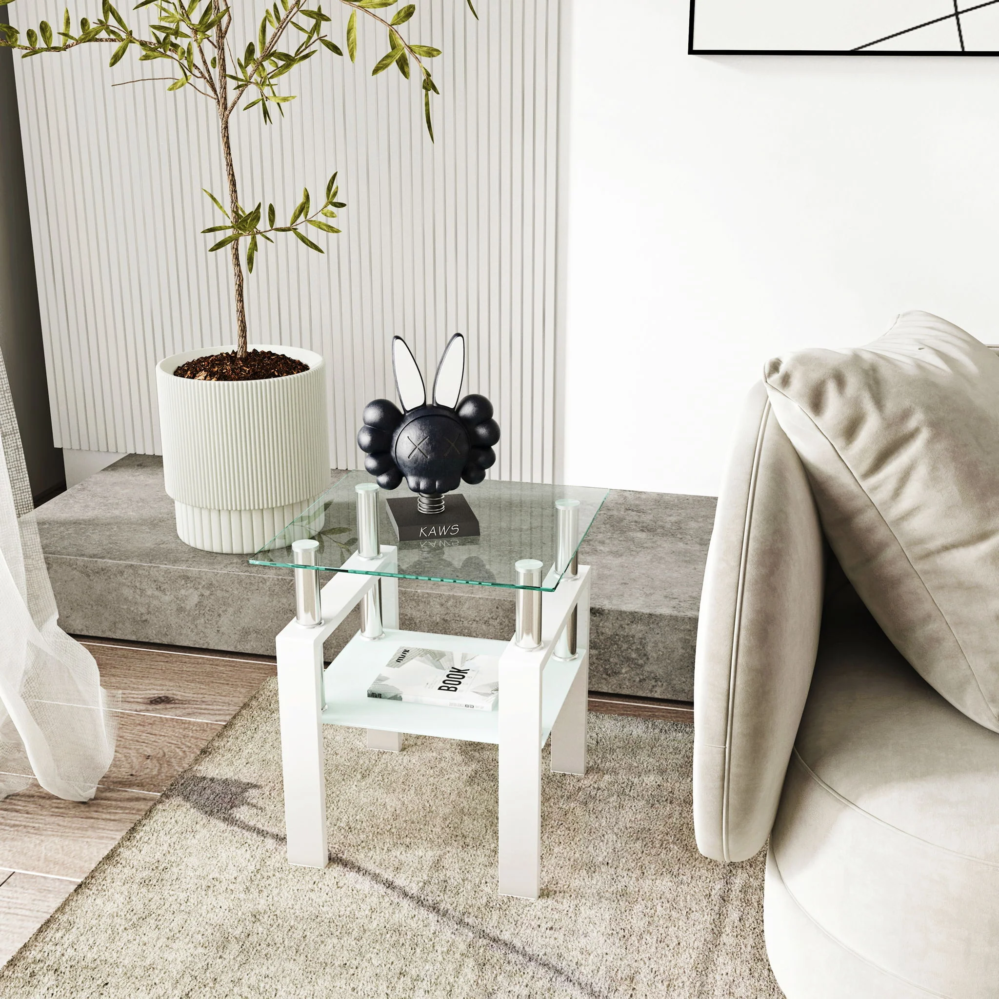 Modern Tempered Glass Tea Table, End Square Table For Living Room - Image 18