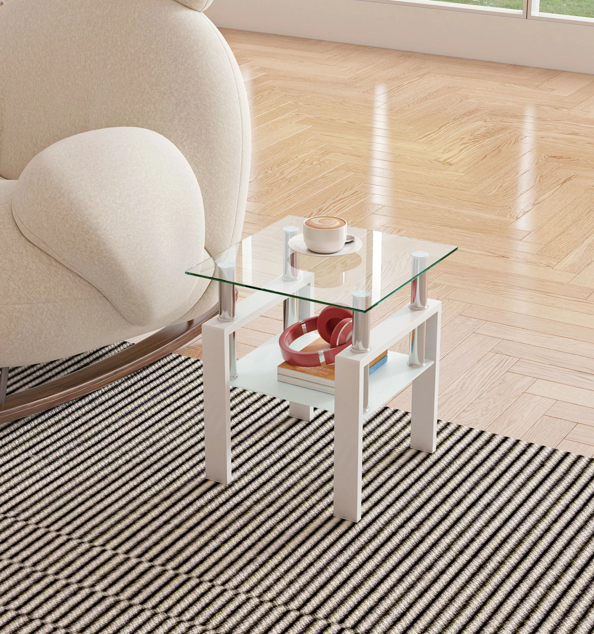 Modern Tempered Glass Tea Table, End Square Table For Living Room - Image 8