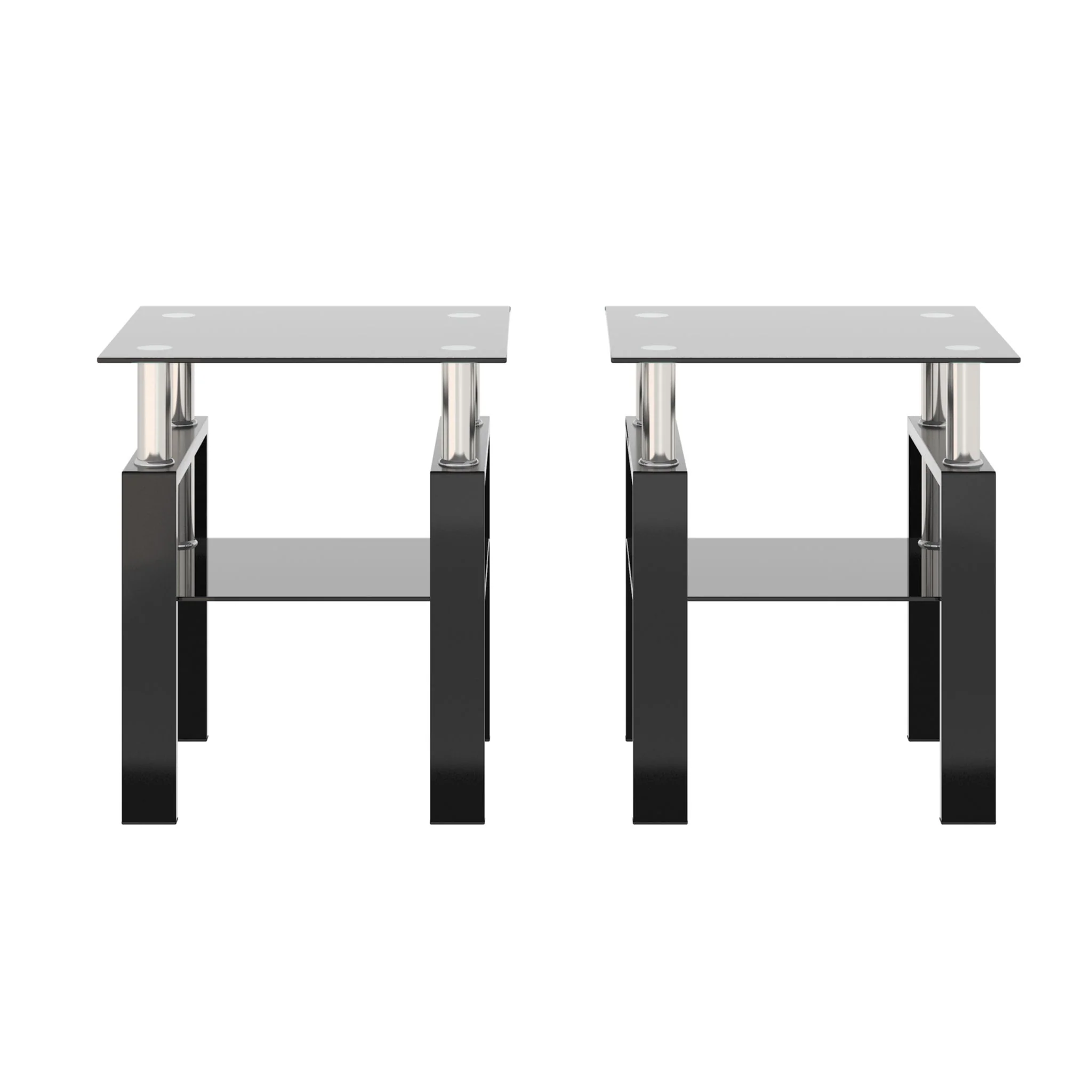 Modern Tempered Glass Tea Table, End Square Table For Living Room (Set of 2) - Black - Image 2