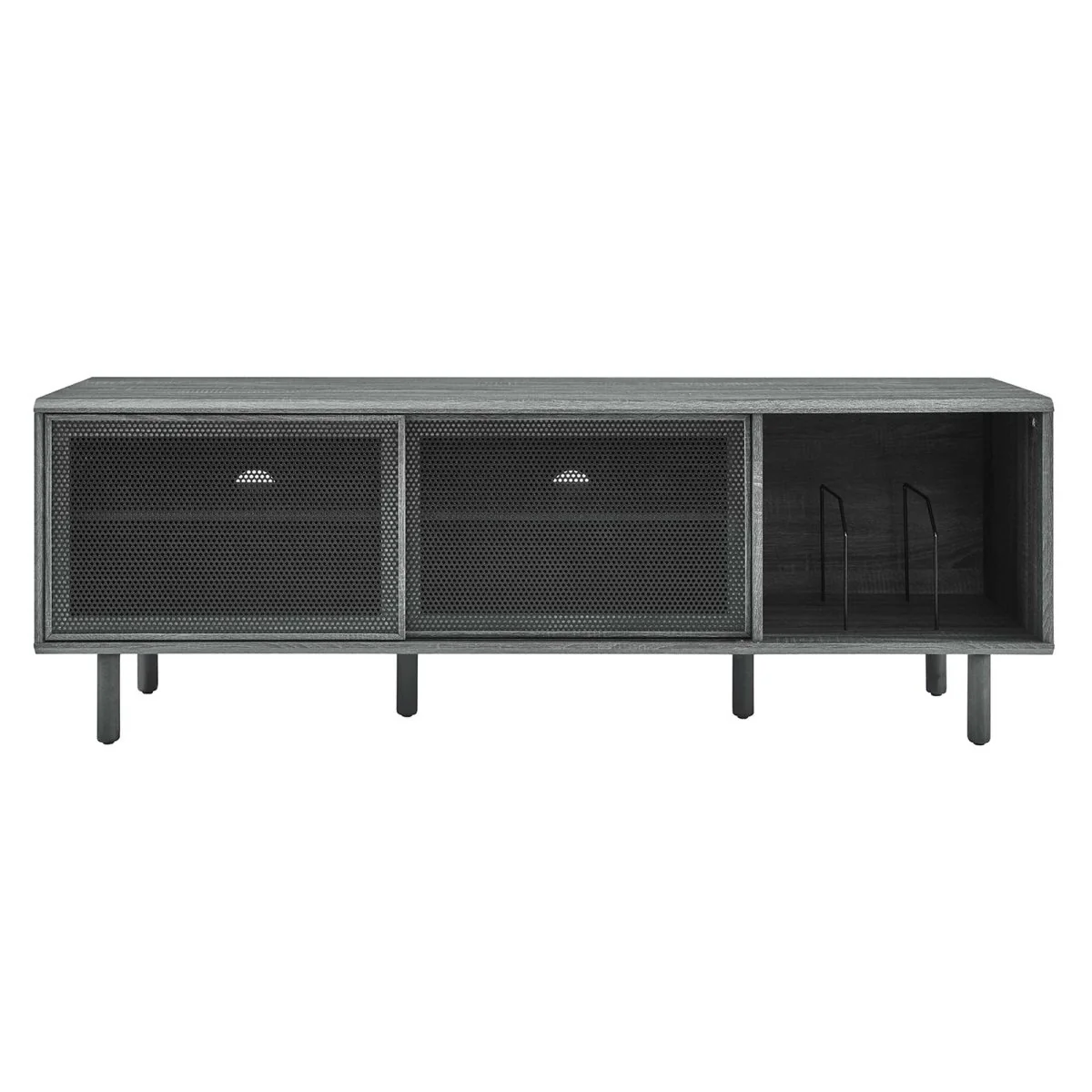 Modern TV and Vinyl Record Stand with Mesh Sliding Doors 67 Inch - Image 7