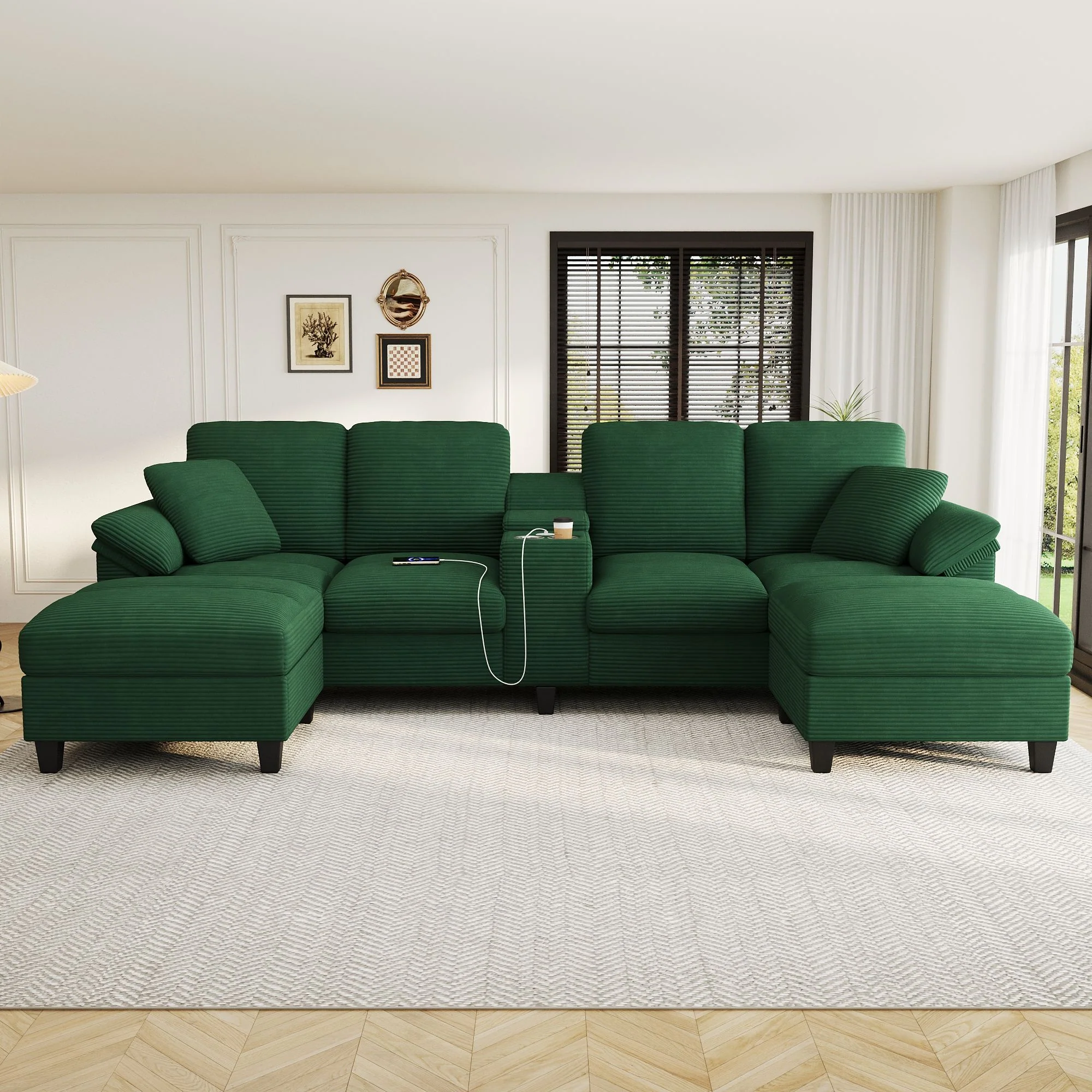 Modern U-Shaped Sectional Sofa With Storage Ottomans - Image 15