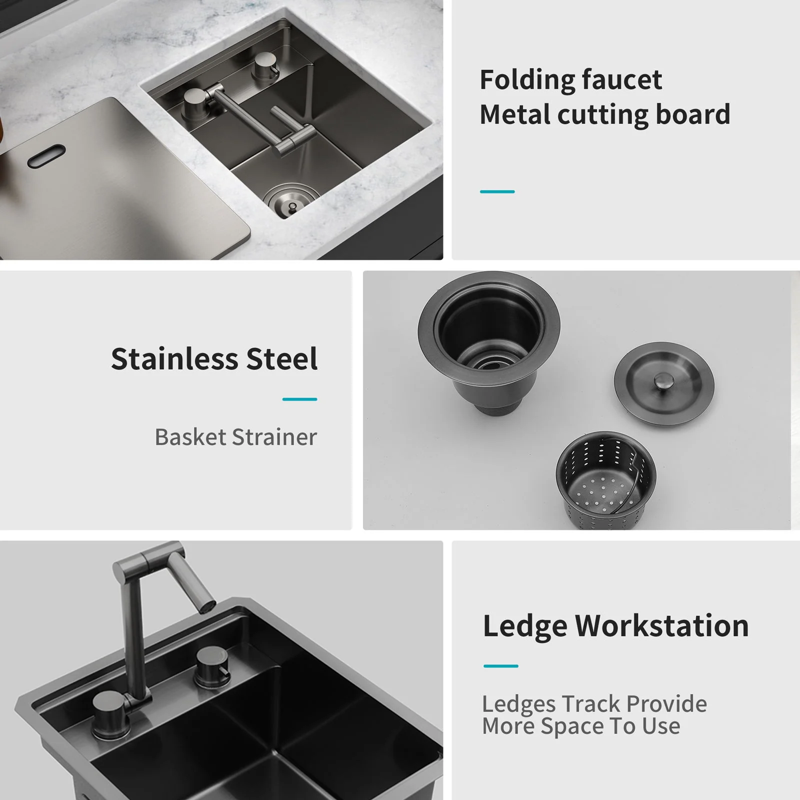 Modern Undermount Bar Sink With Folding Faucet - Image 16