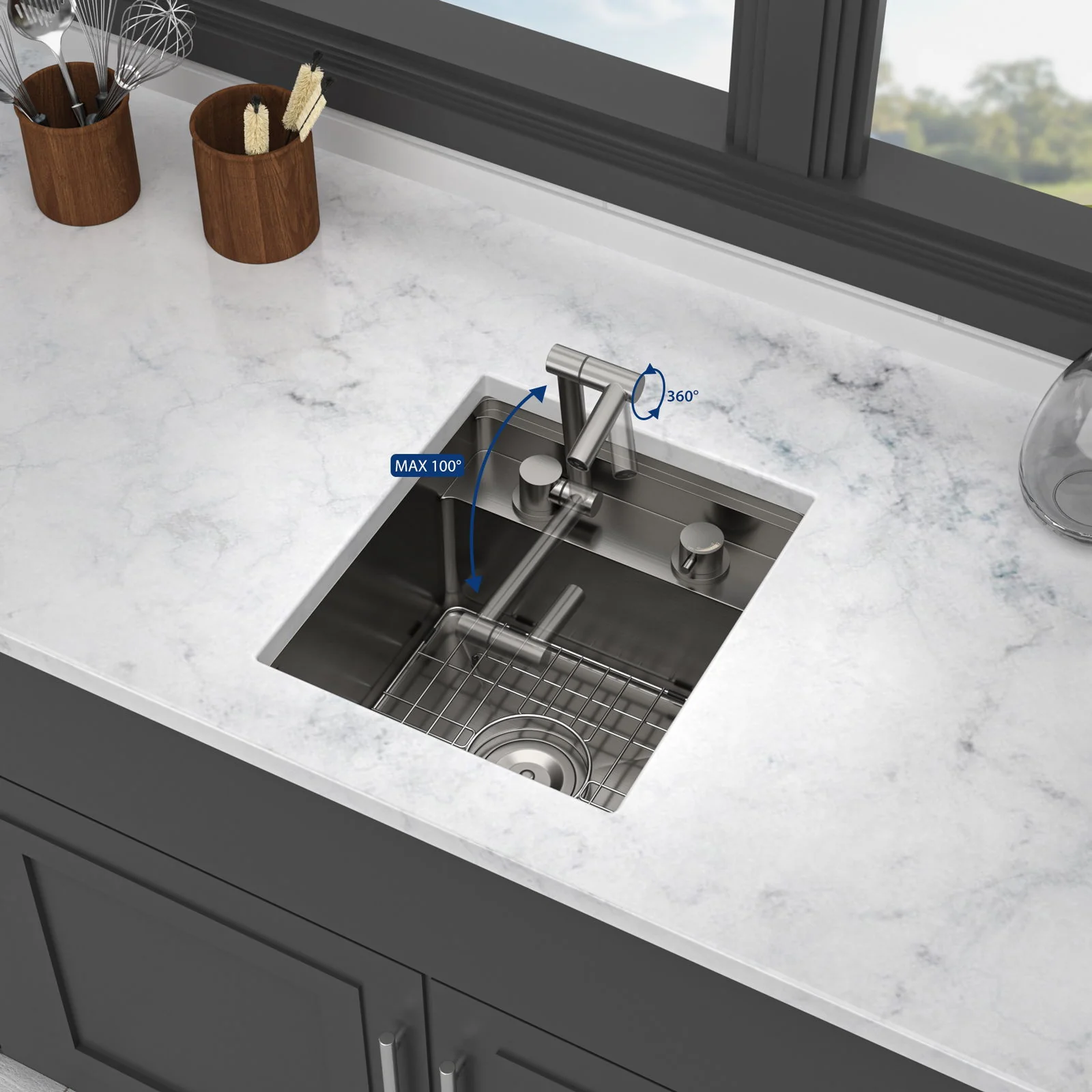 Modern Undermount Bar Sink With Folding Faucet - Image 4