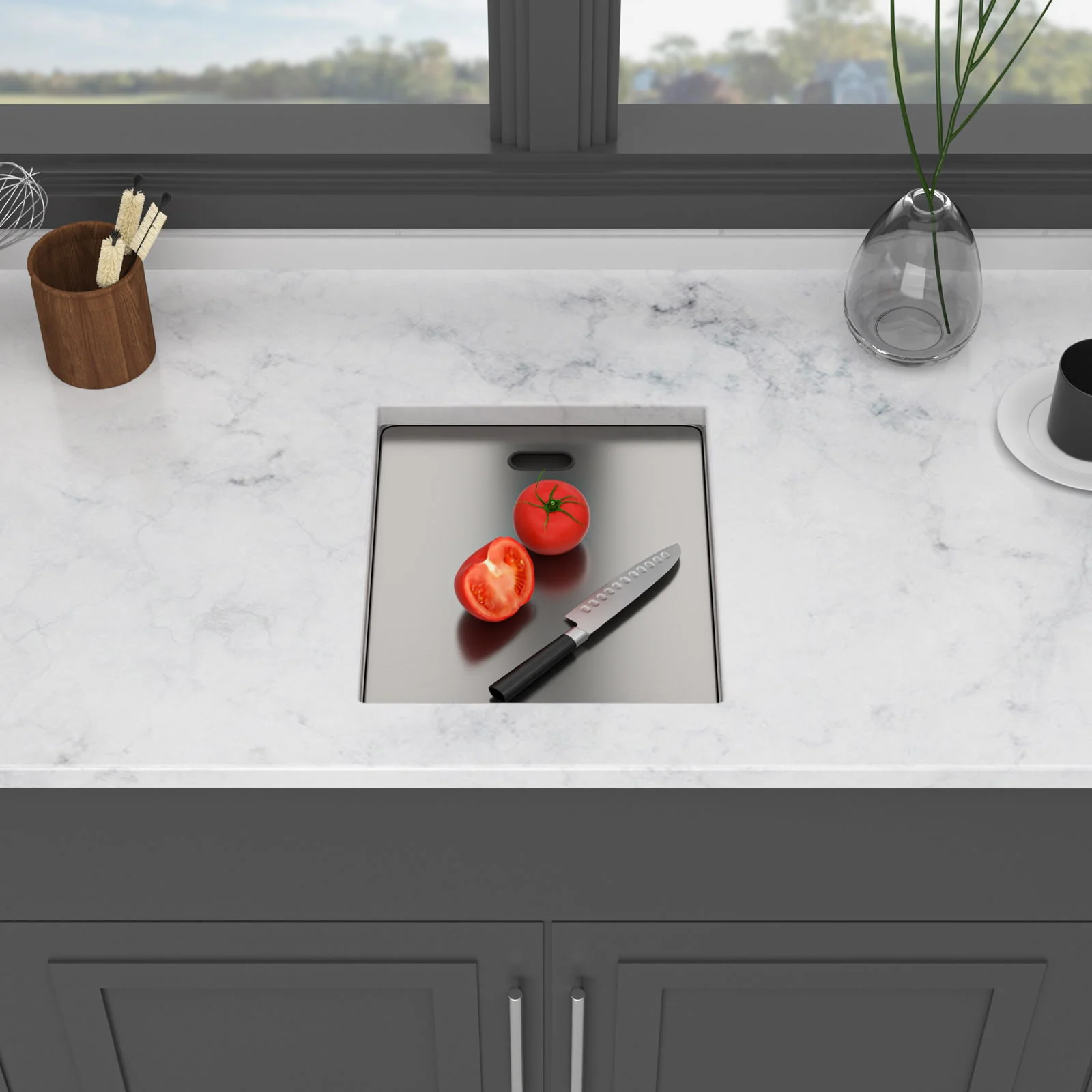 Modern Undermount Bar Sink With Folding Faucet - Image 9