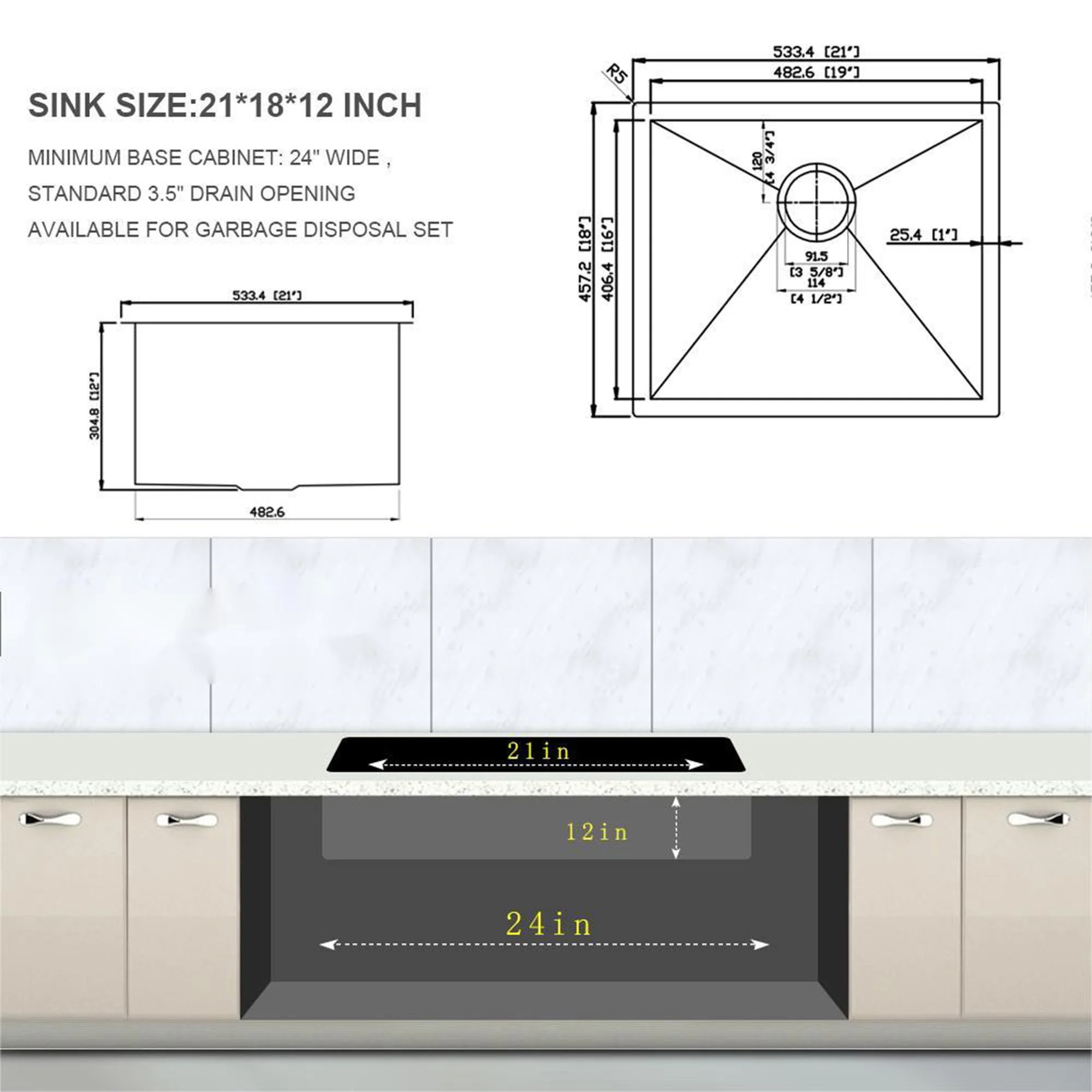 Modern Undermount Stainless Steel Kitchen Sink 16 Gauge, Deep Single Bowl - Image 25