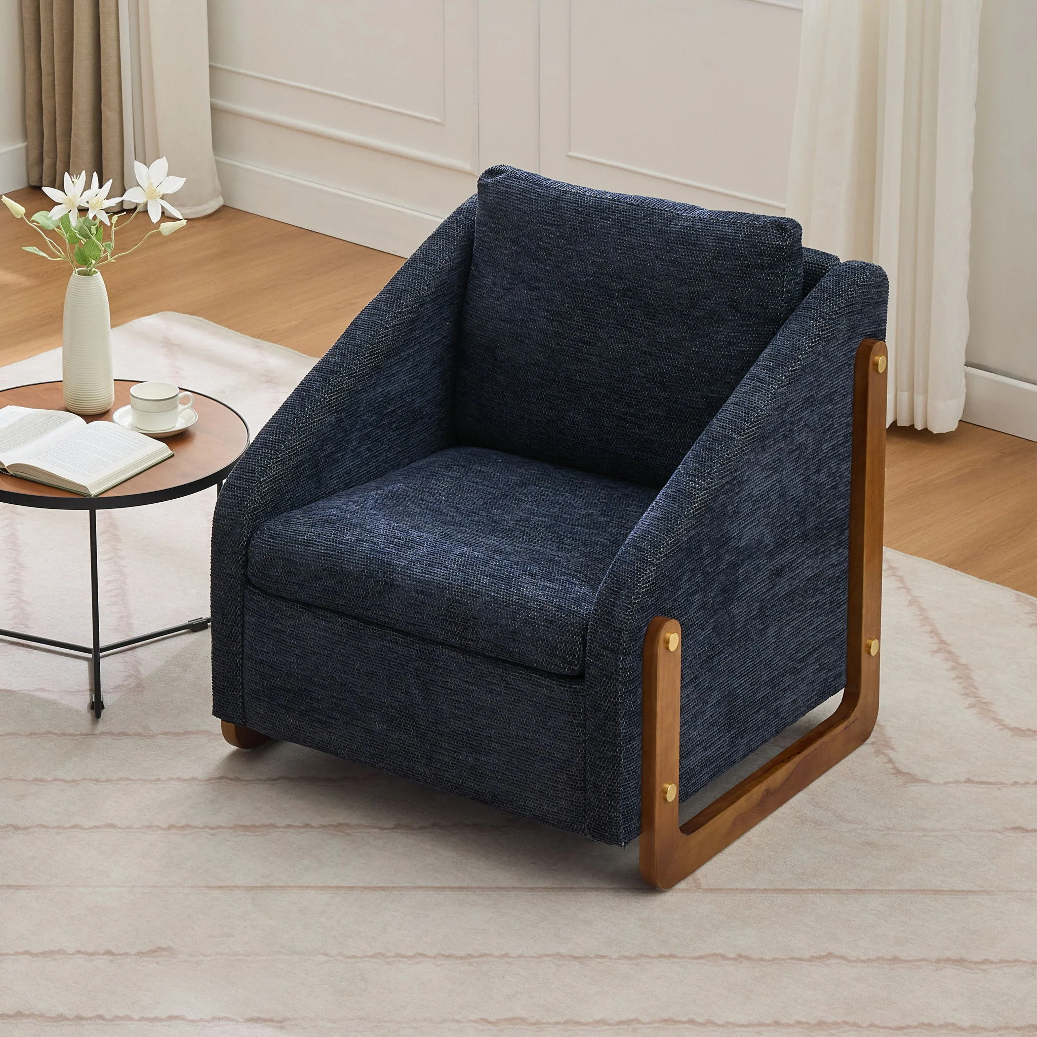 Modern Upholstered Armchair With Wooden Side Frame - Image 24