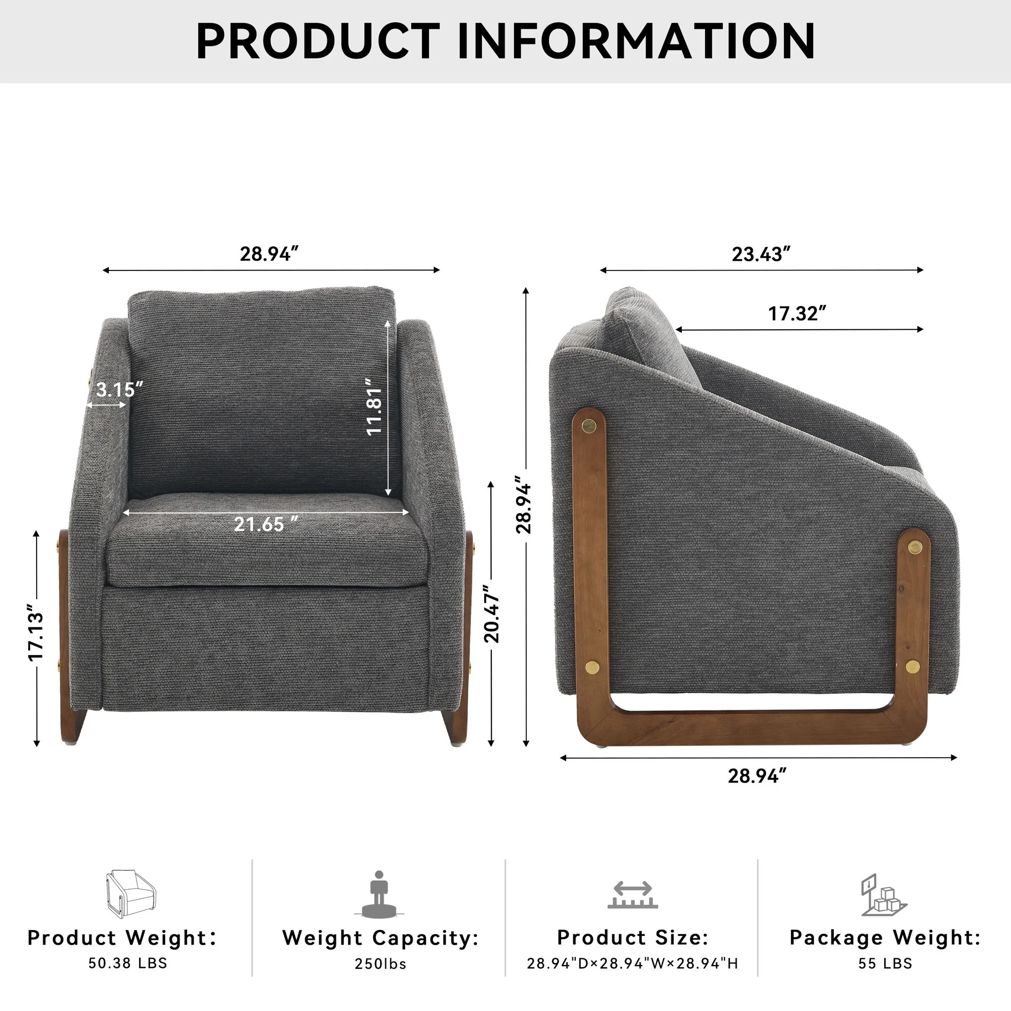 Modern Upholstered Armchair With Wooden Side Frame - Image 7
